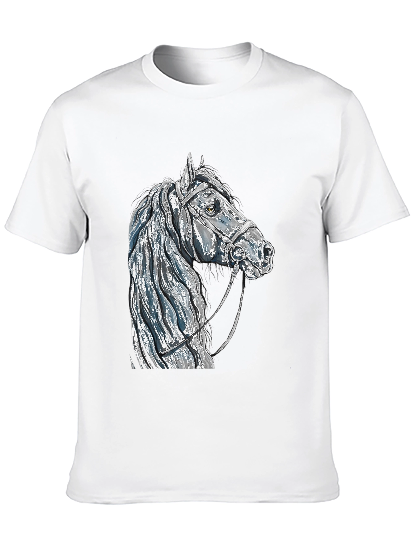 Black Horse Head Graphic Tee - Black Cotton Blend T-Shirt view 10