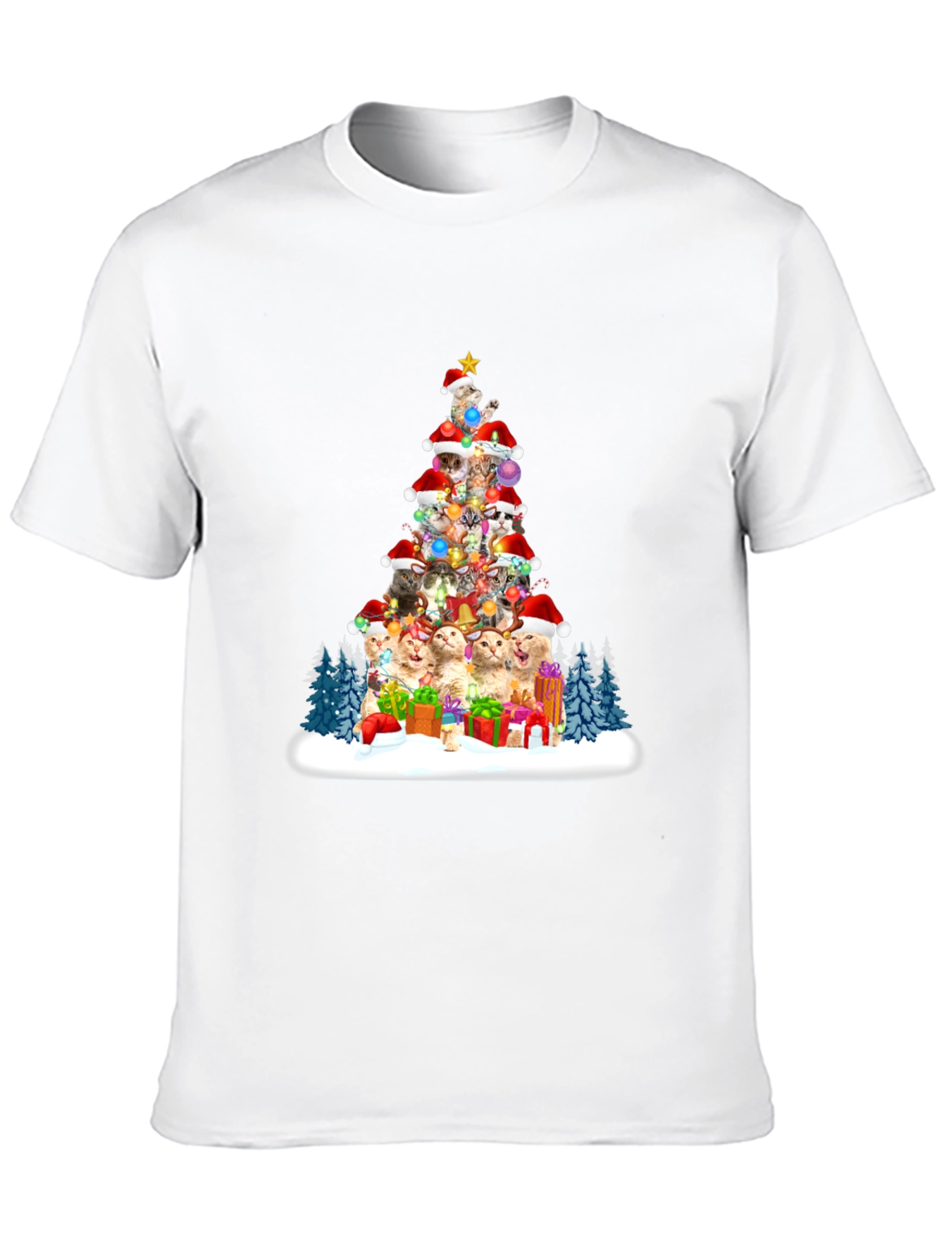 Black Festive Cat Christmas Tree T-Shirt view 10