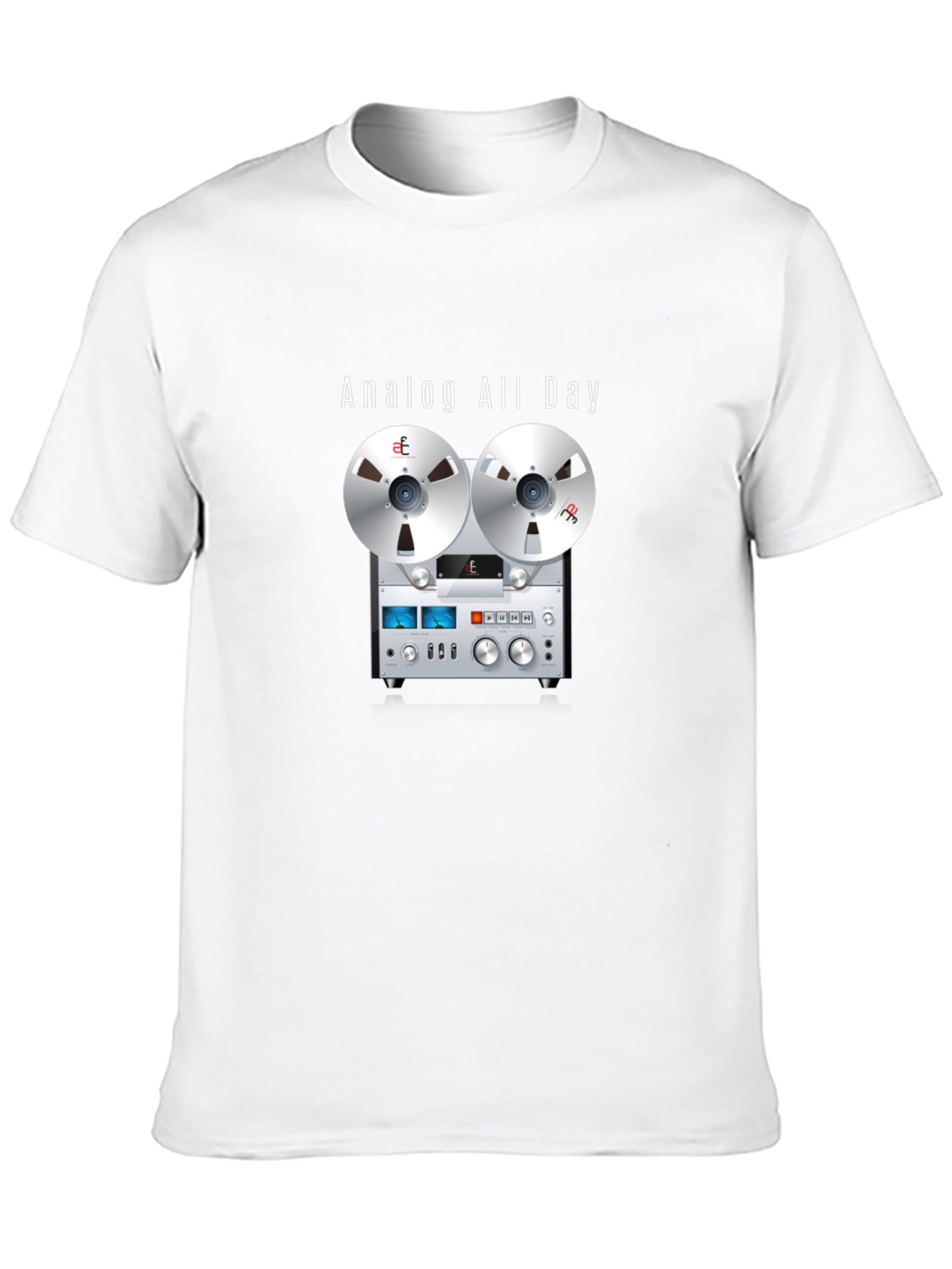 Black Analog All Day T-Shirt: Retro Reel-to-Reel Design view 10