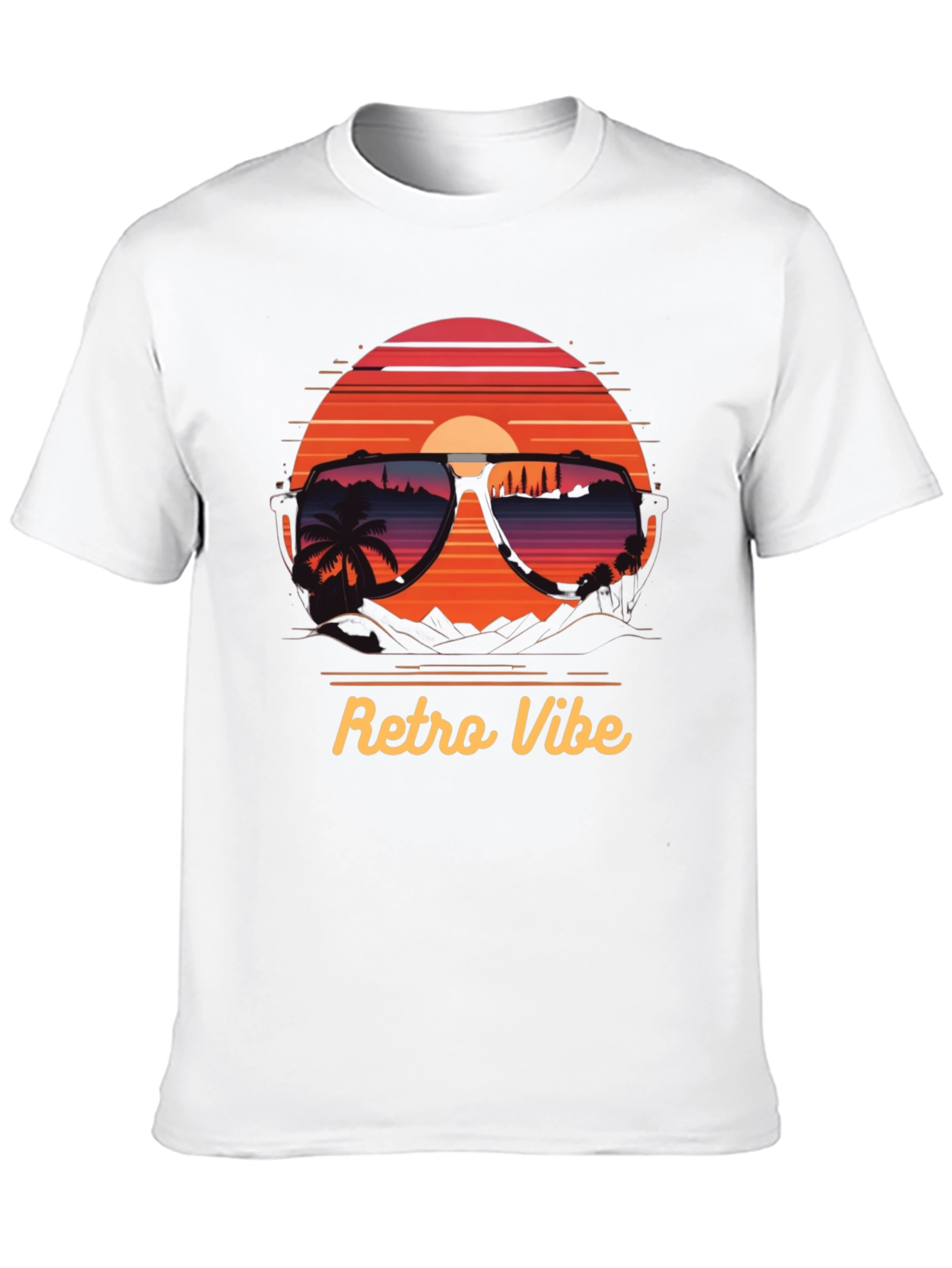 Black Retro Vibe T-Shirt - Sunglasses Sunset Design view 10