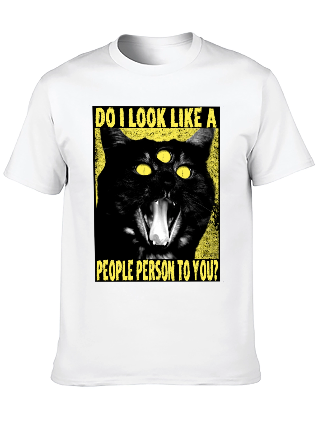 Black Three-Eyed Cat T-Shirt - "People Person" Funny Graphic Tee view 10