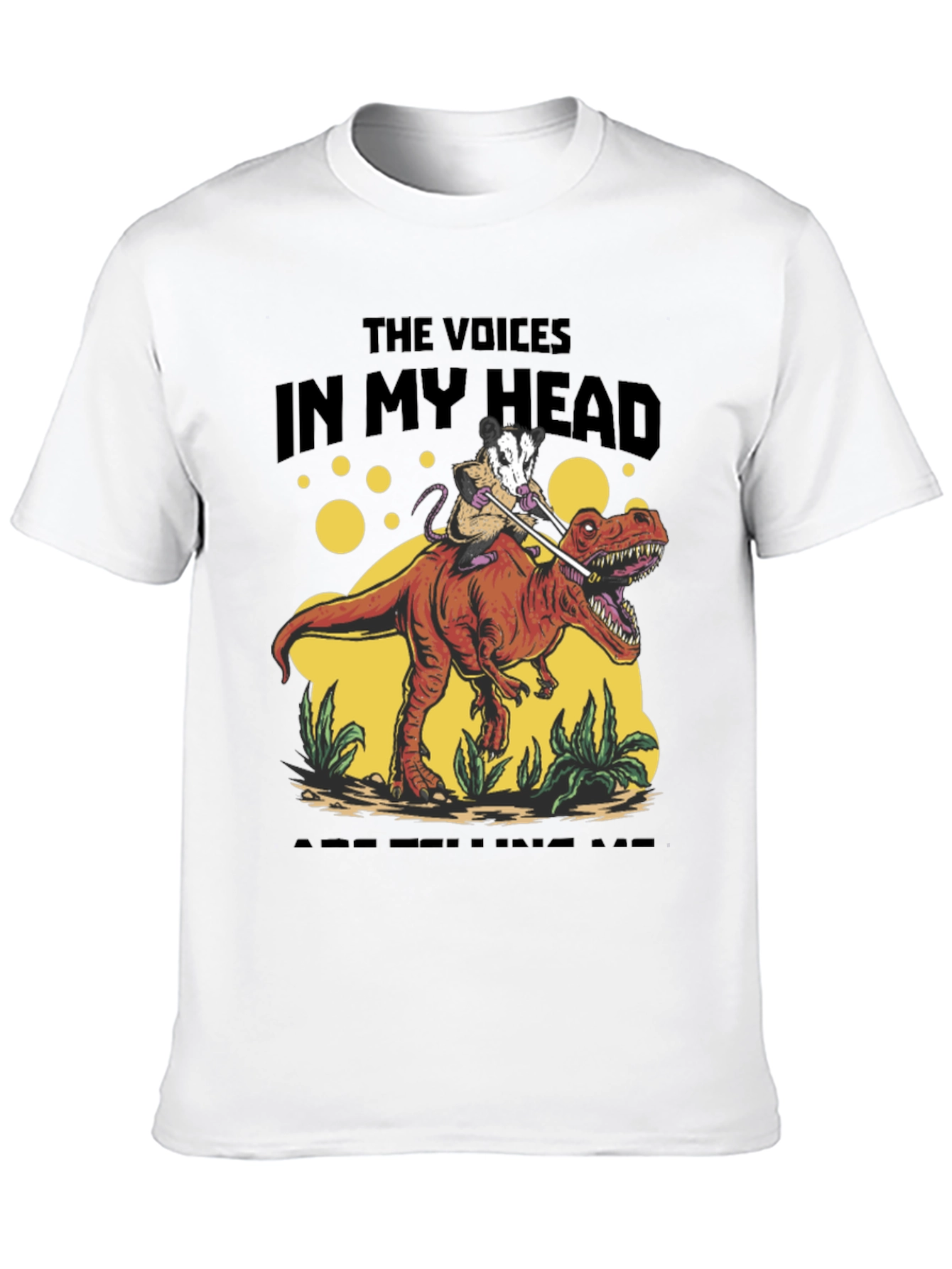 Black Opossum Riding Dinosaur T-Shirt - The Voices In My Head view 10
