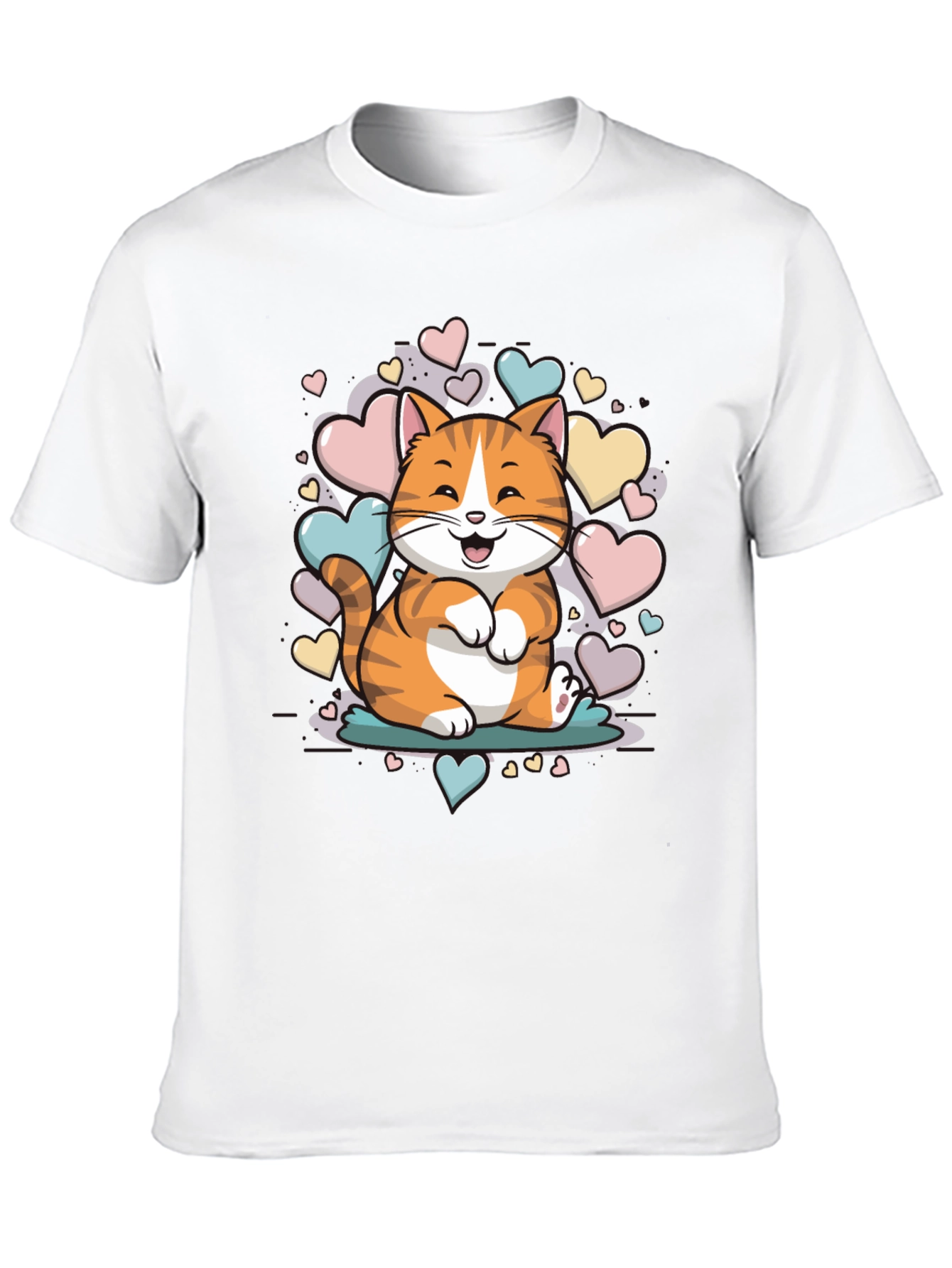 Black Cute Cat with Hearts Graphic Tee - Unisex Black T-Shirt view 10