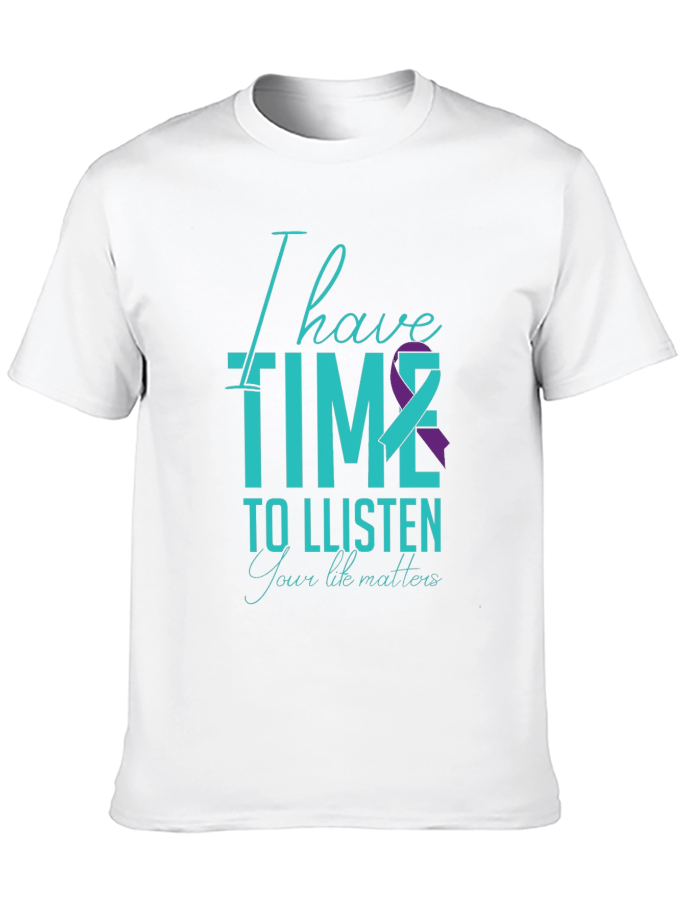 Black I Have Time to Listen T-Shirt - Teal & Purple Ribbon Design view 10