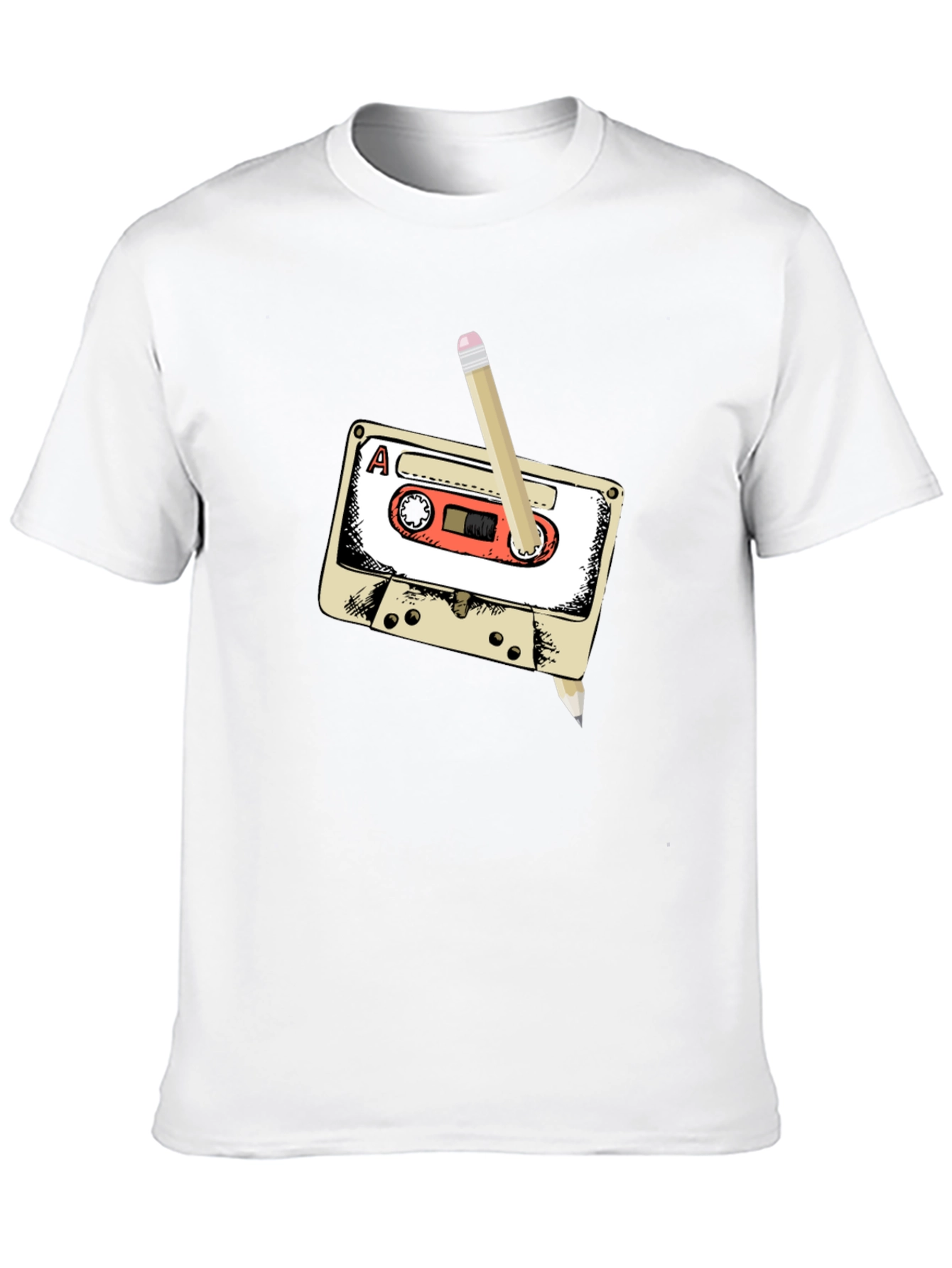 Black Retro Cassette Tape & Pencil T-Shirt view 10