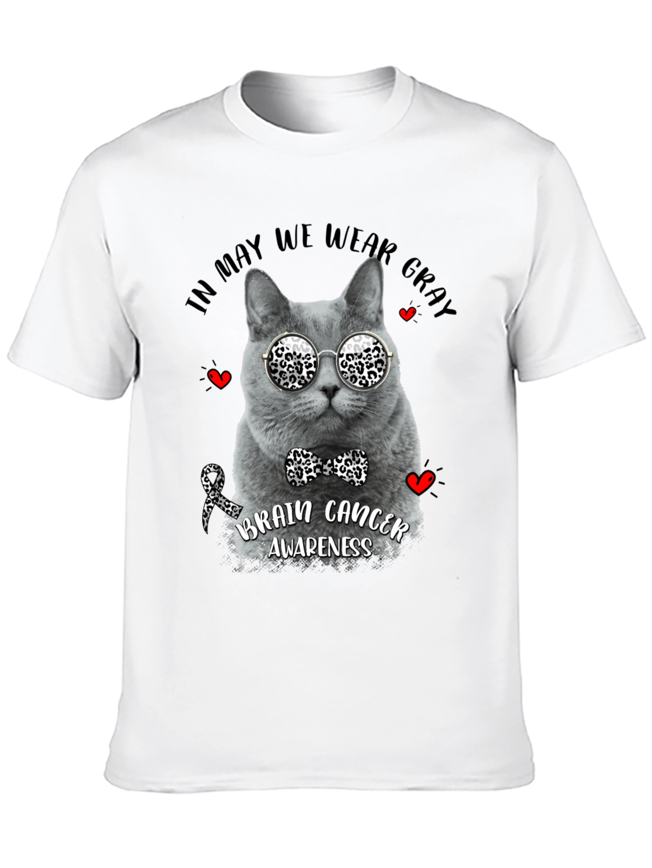 Black Gray Cat Brain Cancer Awareness T-Shirt view 10