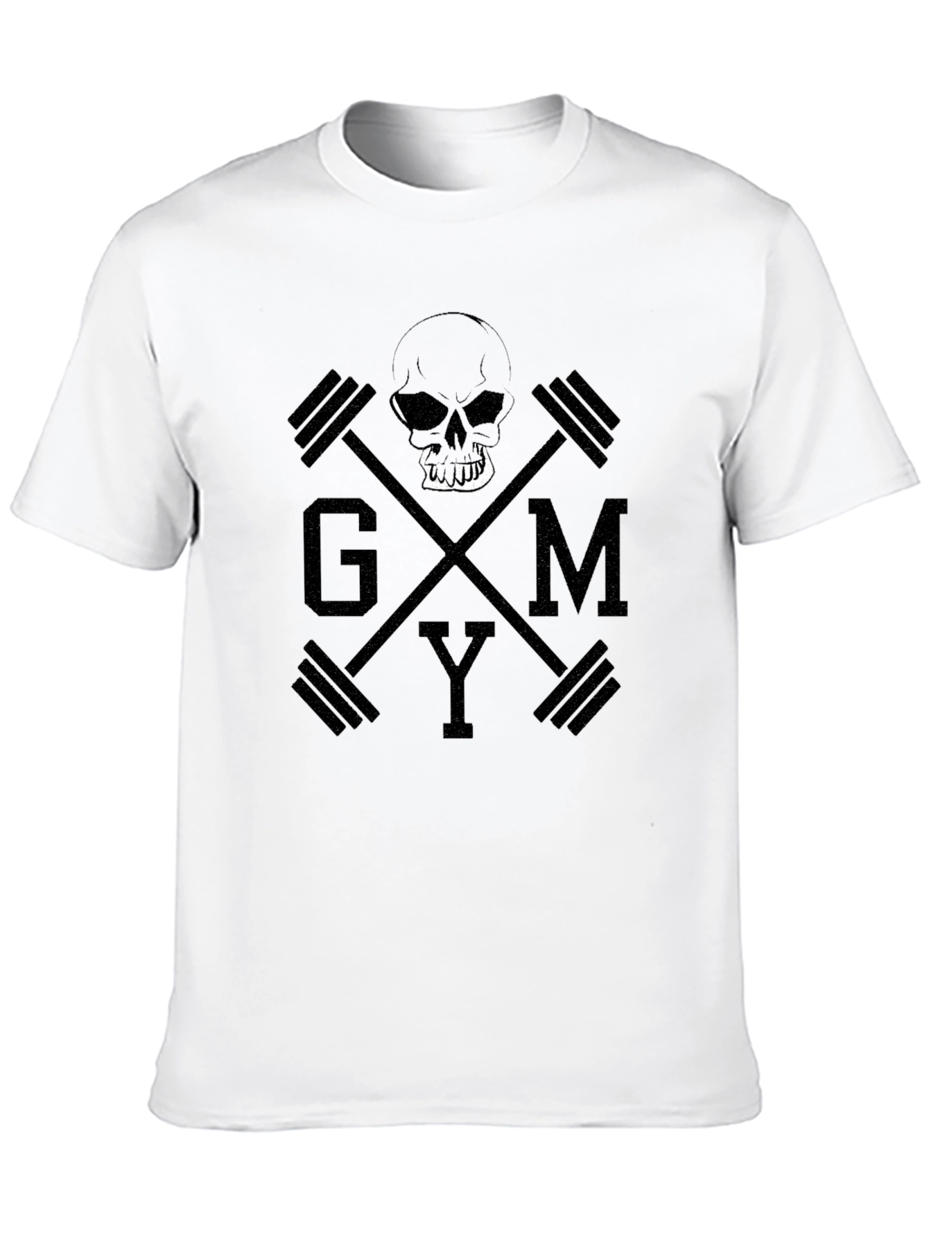 Black Gym Skull & Dumbbell Graphic Tee - Black Cotton T-Shirt view 10