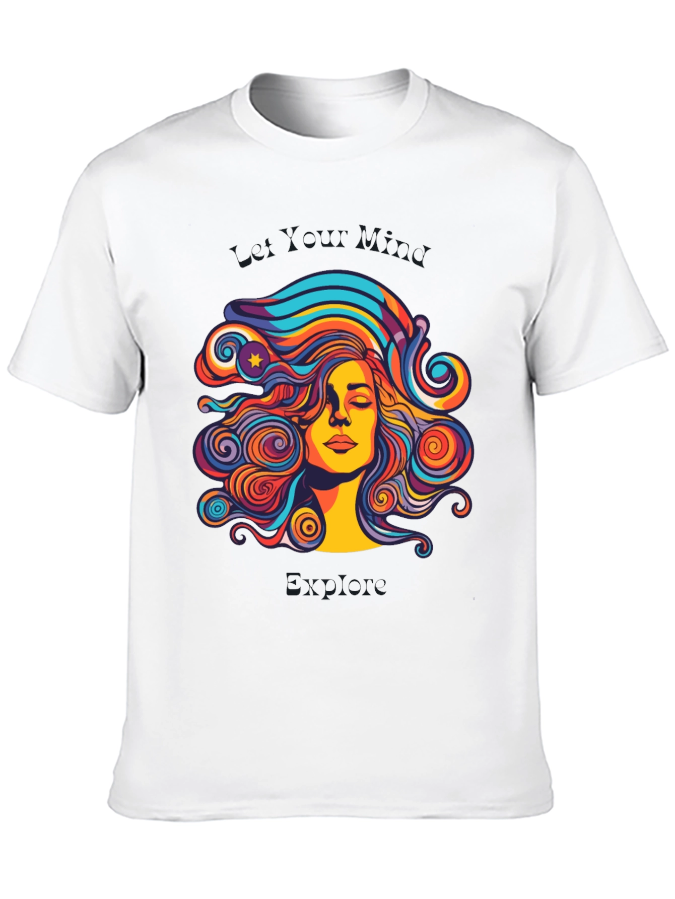 Black Psychedelic Woman Graphic Black T-Shirt view 10