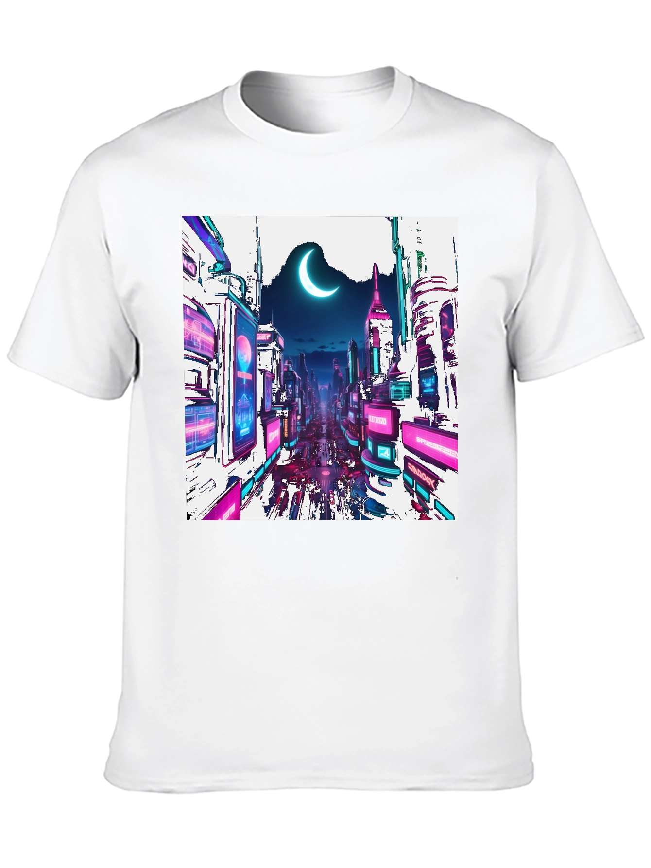 Black Cyberpunk Cityscape Graphic Tee - Crescent Moon Edition view 10
