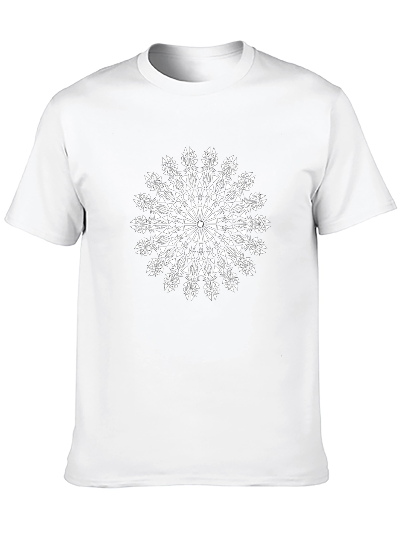 Black Black T-Shirt with White Geometric Mandala Design view 10