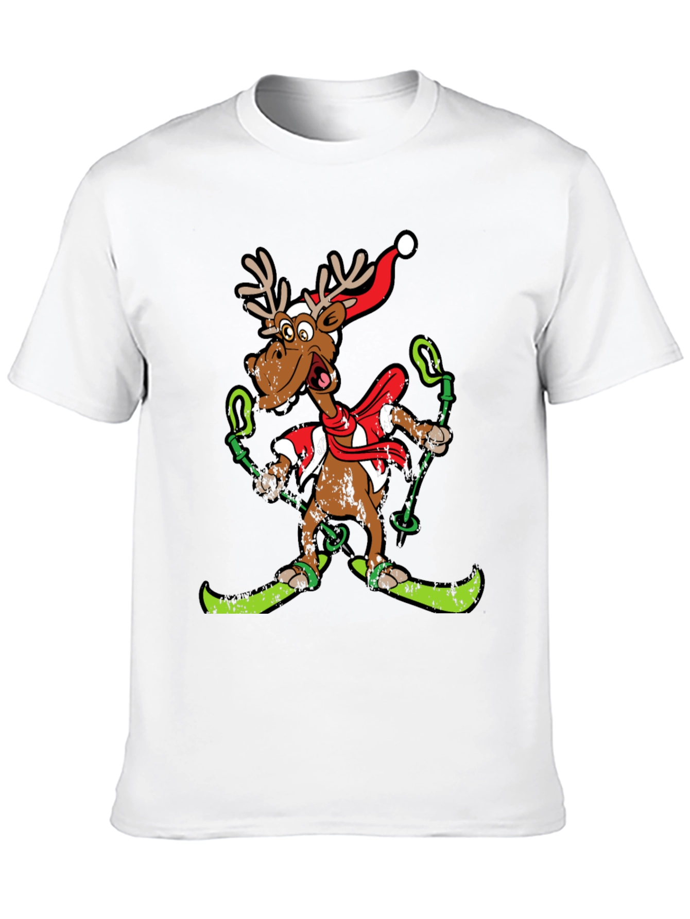 Black Funny Skiing Reindeer Christmas Graphic Tee view 10