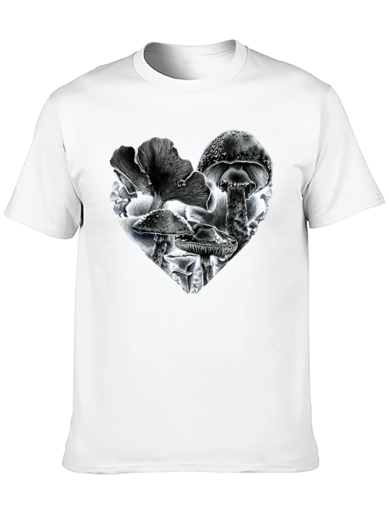 Black Mushroom Heart Black T-Shirt view 10