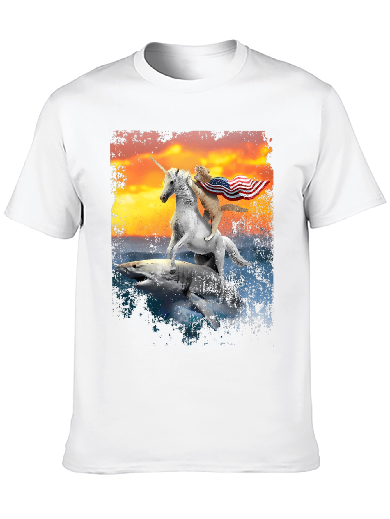 Black Cat Riding Unicorn on Shark T-Shirt view 10