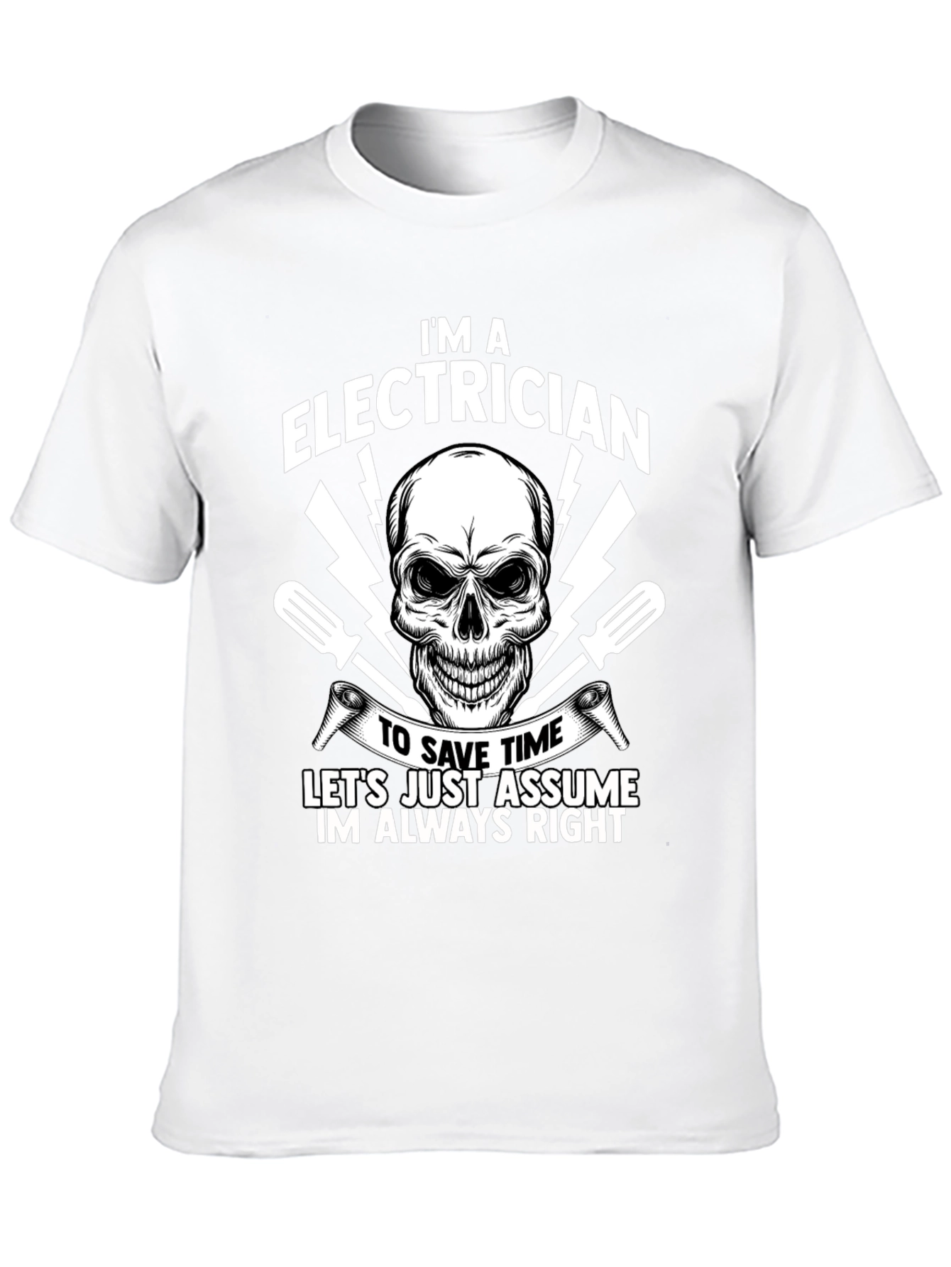 Black Electrician Humor T-Shirt - Always Right Skull Tee view 10