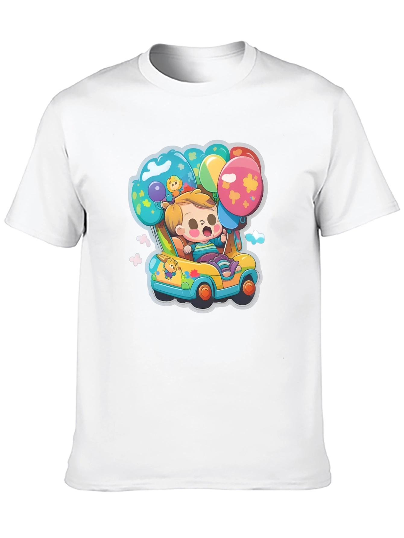 Black Cartoon Car & Balloons Graphic T-Shirt view 10