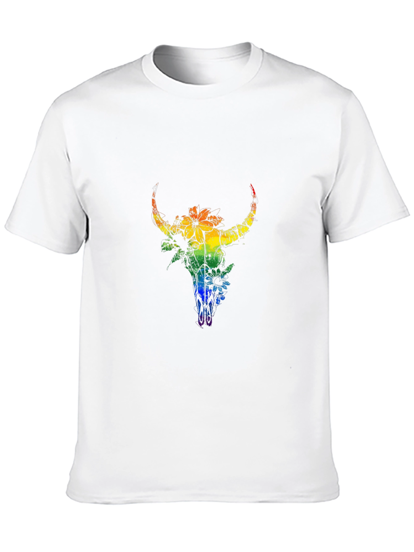 Black Rainbow Bull Skull Graphic Tee - Black Cotton Blend view 10