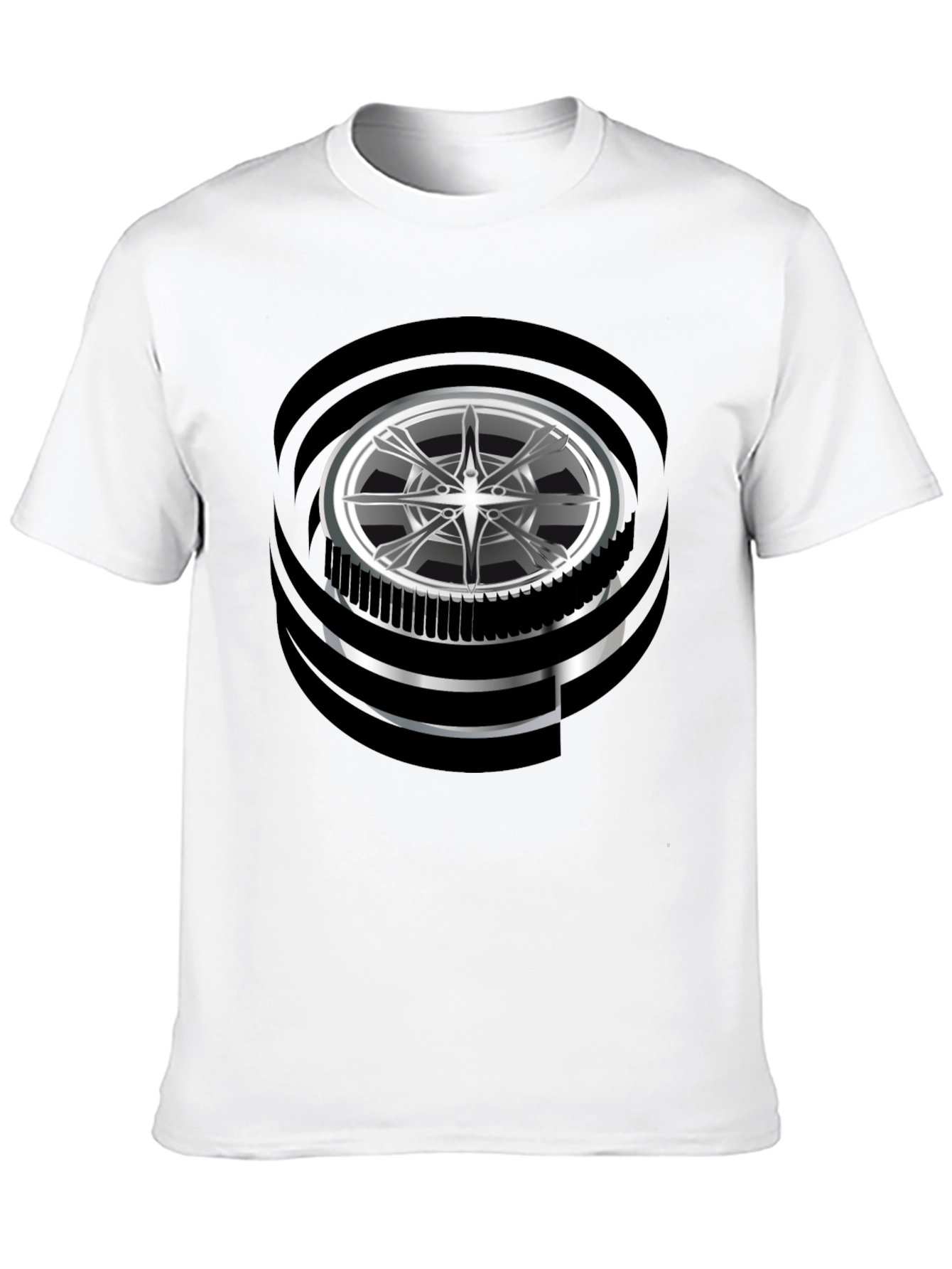 Black Modern Graphic Wheel Design Black T-Shirt view 10