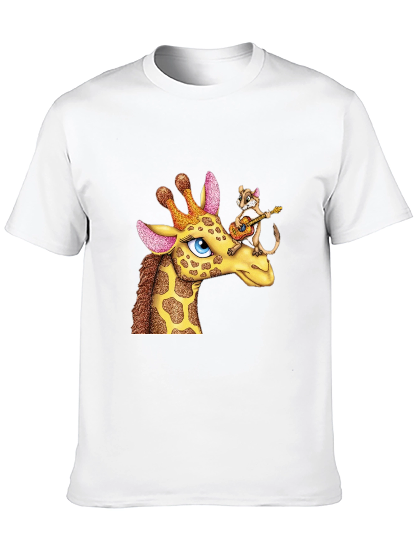 Black Giraffe & Squirrel Cartoon Graphic Black T-Shirt view 10