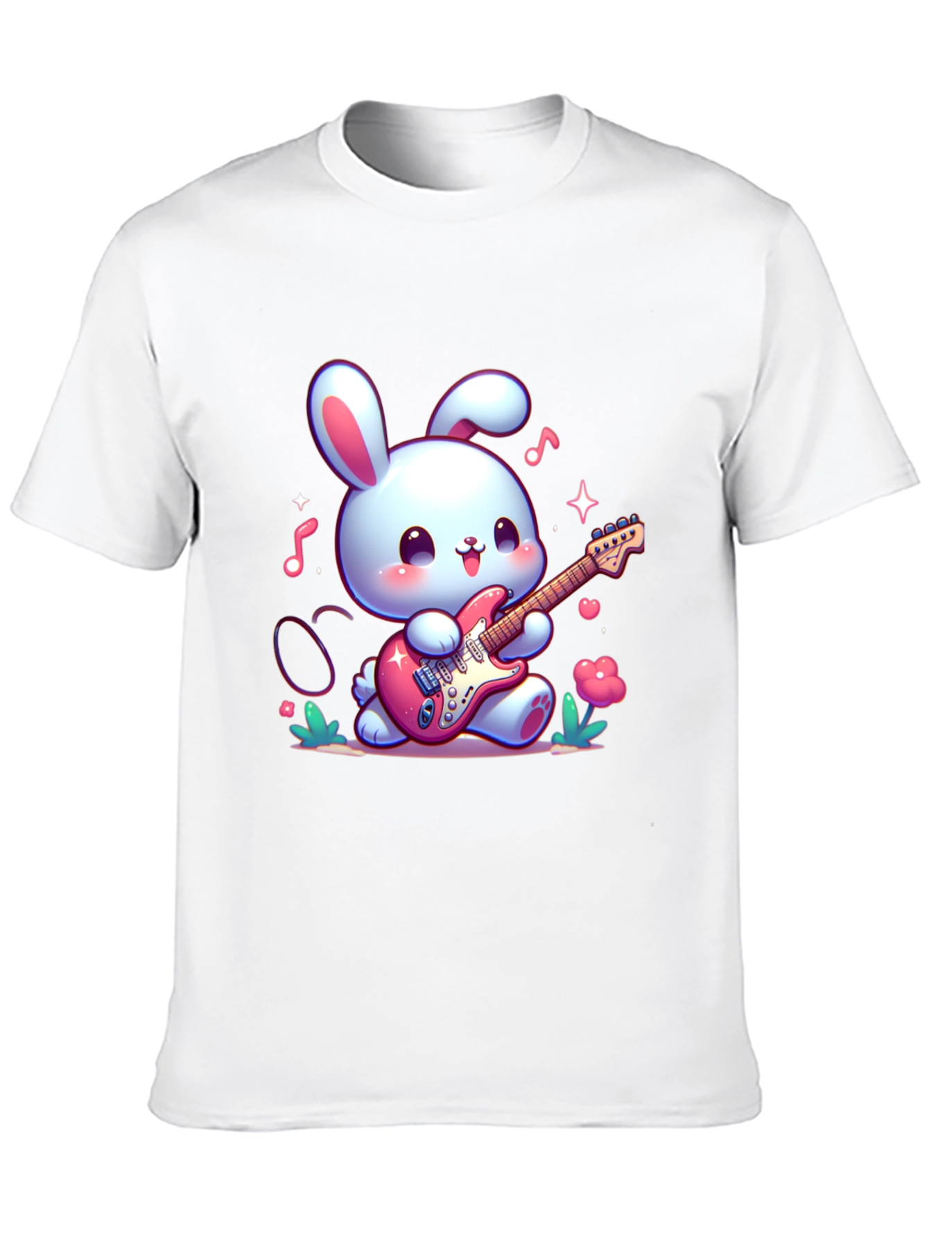 Black Cute Bunny Guitarist Black T-Shirt view 10
