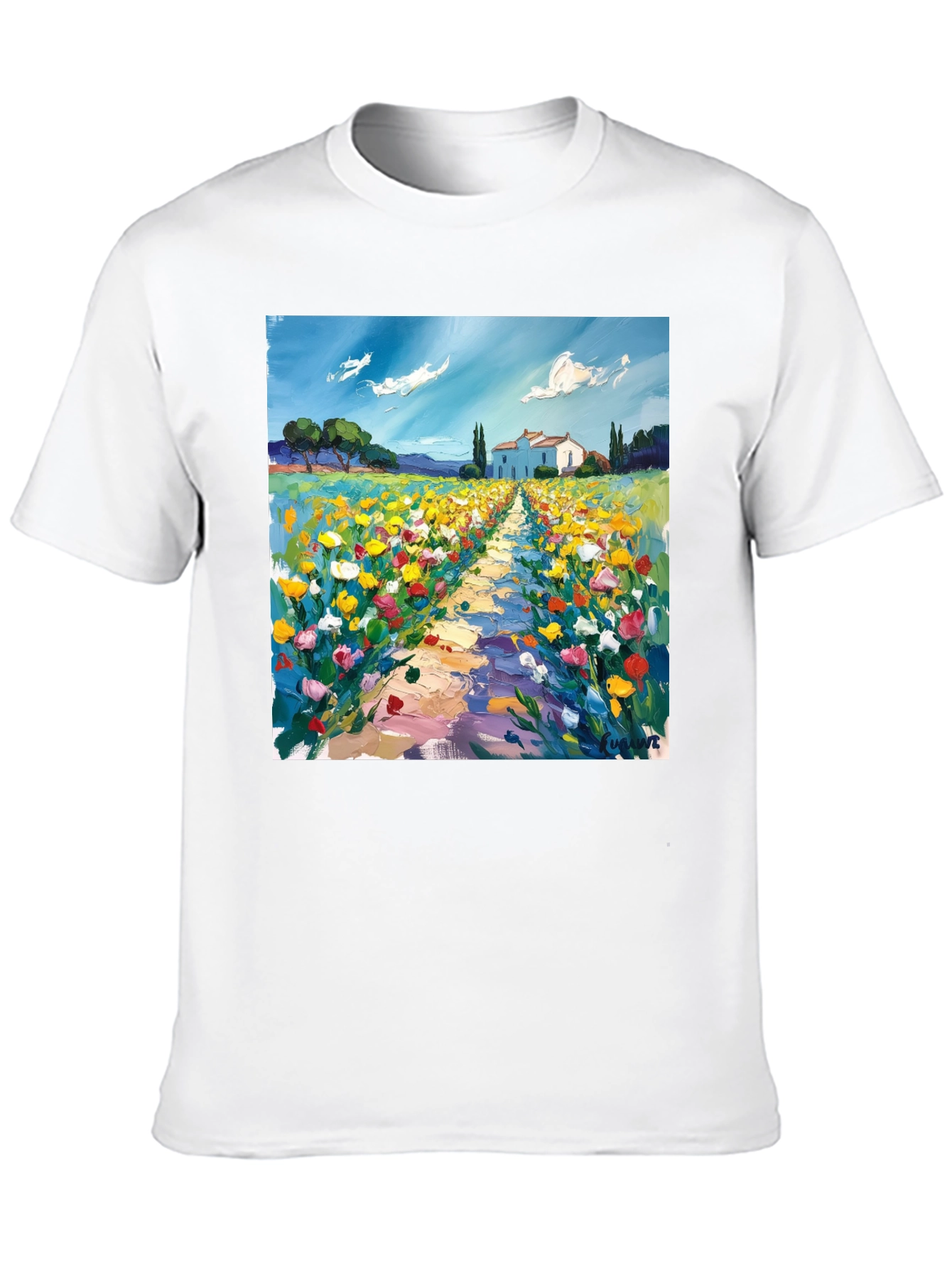 Black Artistic Landscape Print T-Shirt view 10