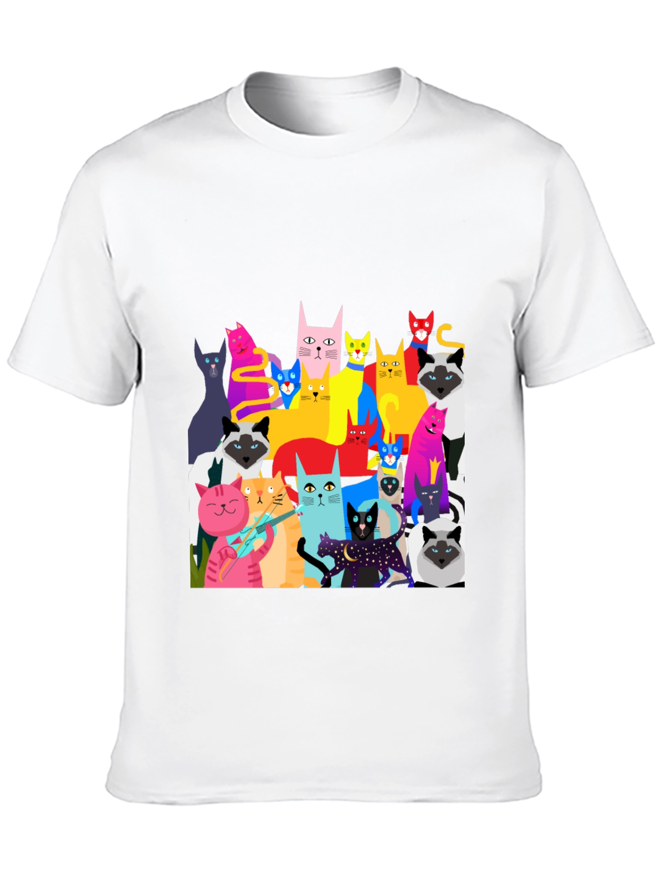 Black Colorful Cat Graphic Tee - Unique Fun Design view 10