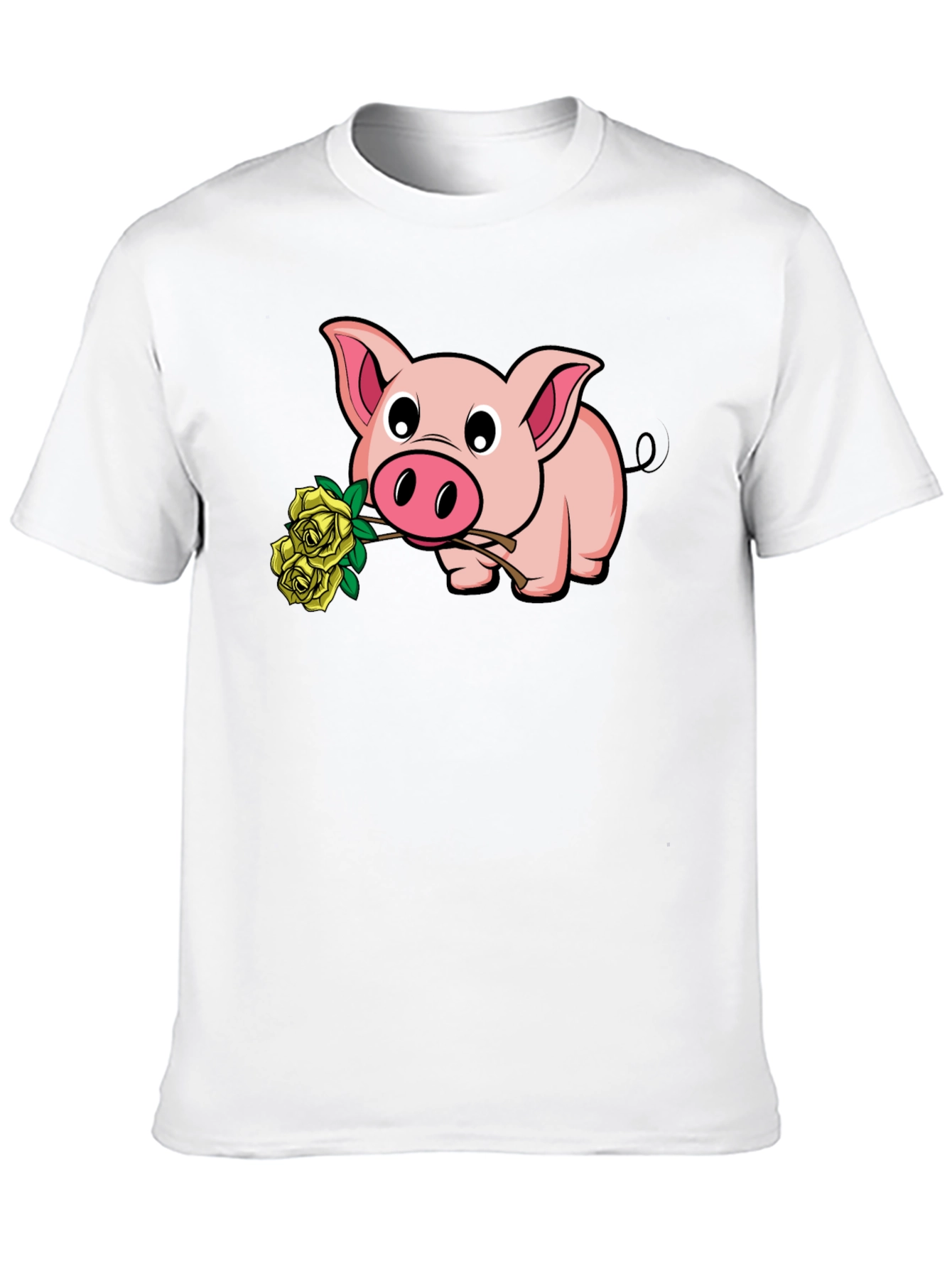 Black Pig Holding Yellow Roses Graphic T-Shirt view 10