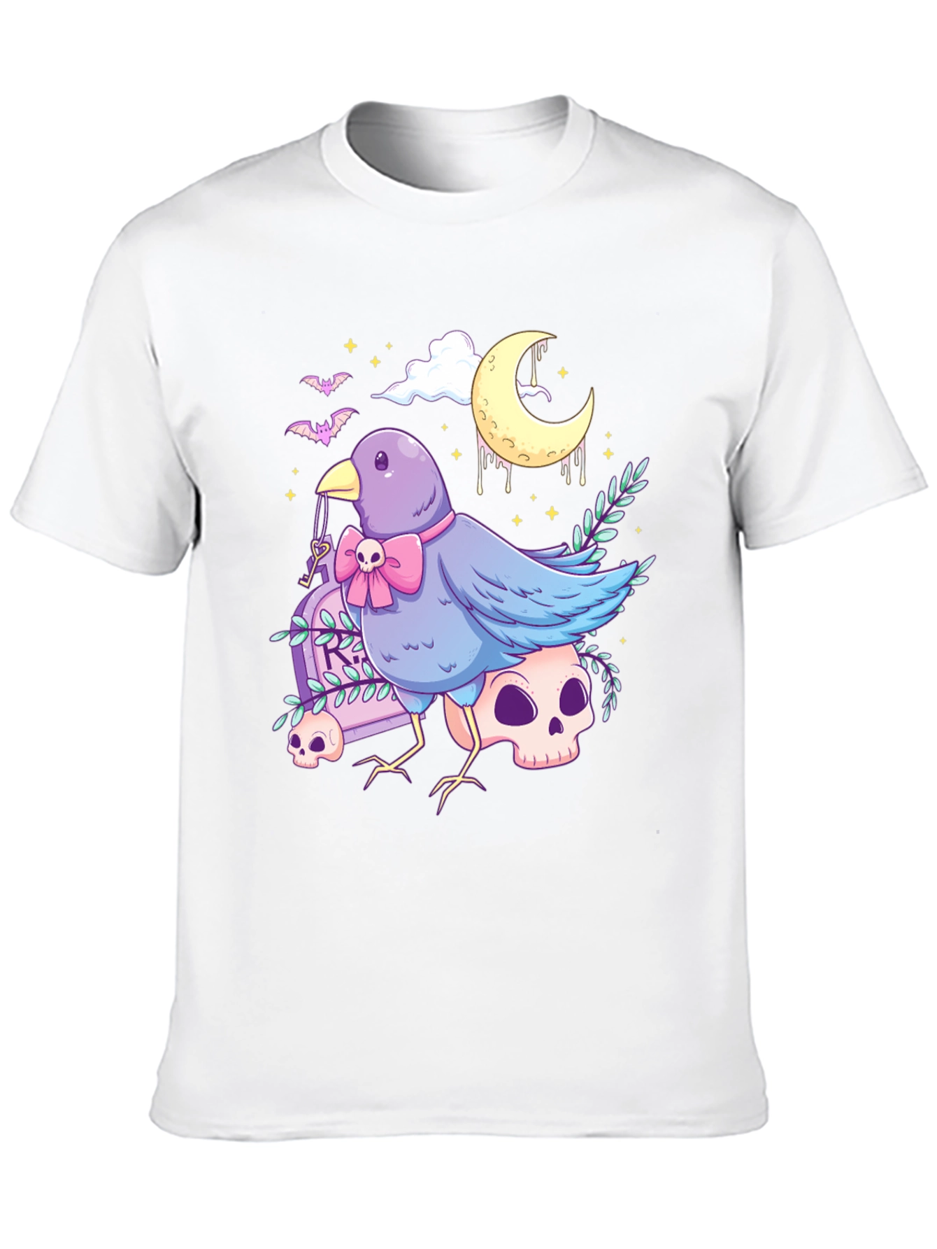 Black Gothic Bird Graphic Tee - Skull & Moon Design view 10