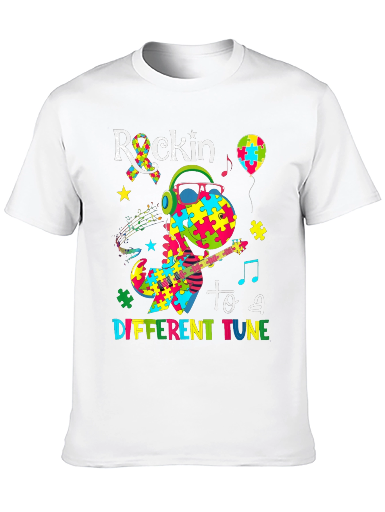 Black Rockin' to a Different Tune Autism Awareness T-Shirt view 10