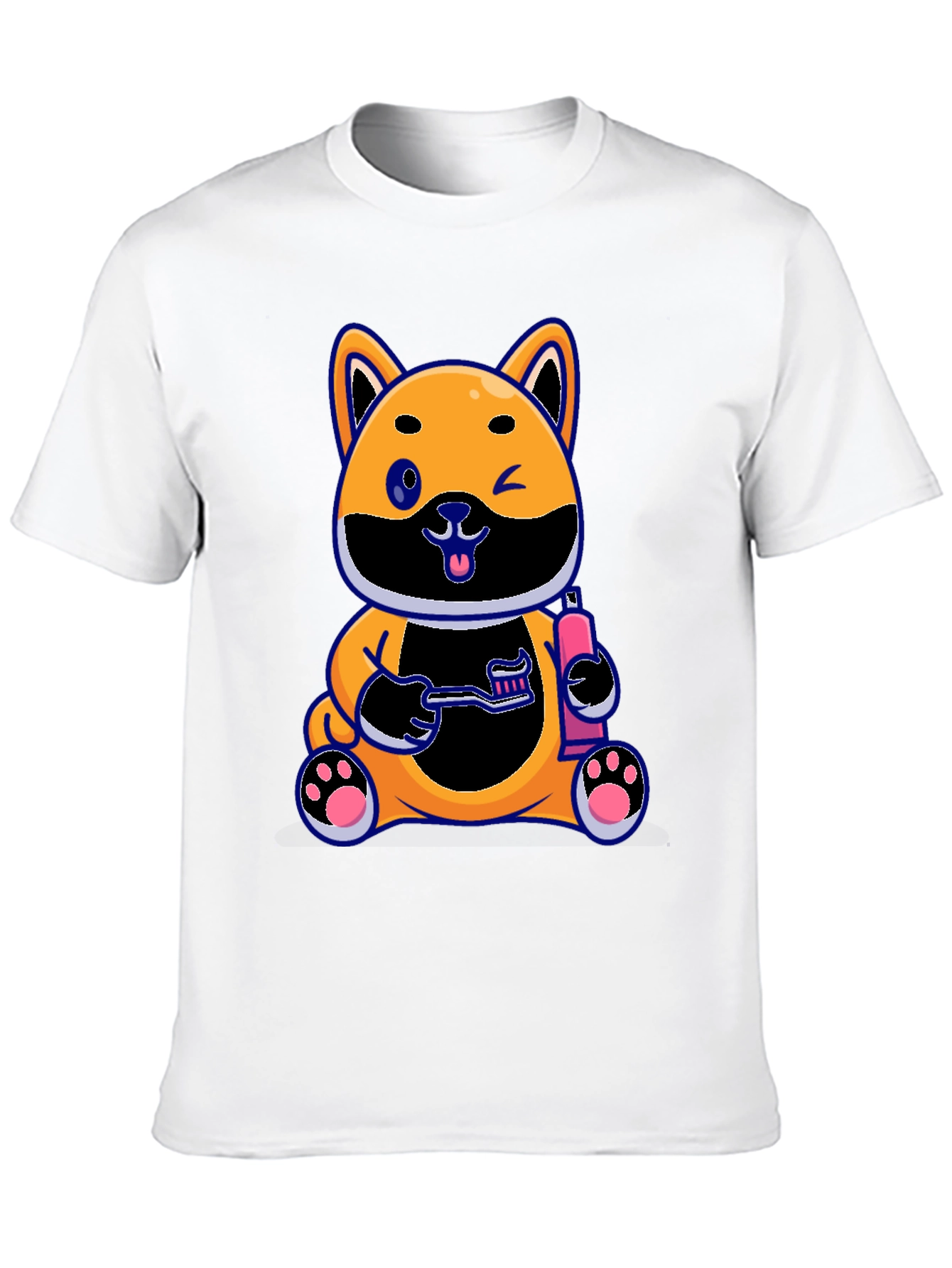 Black Cute Dog with Toothbrush Graphic Black T-Shirt view 10