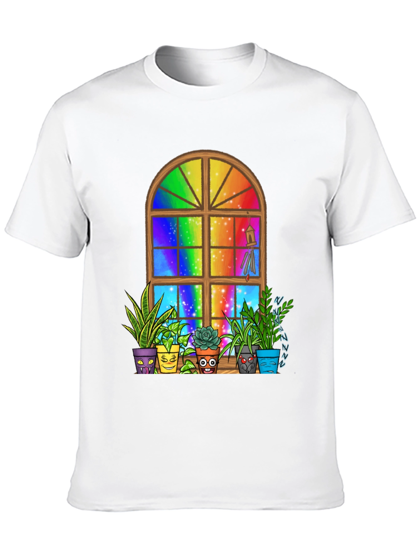 Black Rainbow Window Potted Plants Graphic Tee view 10