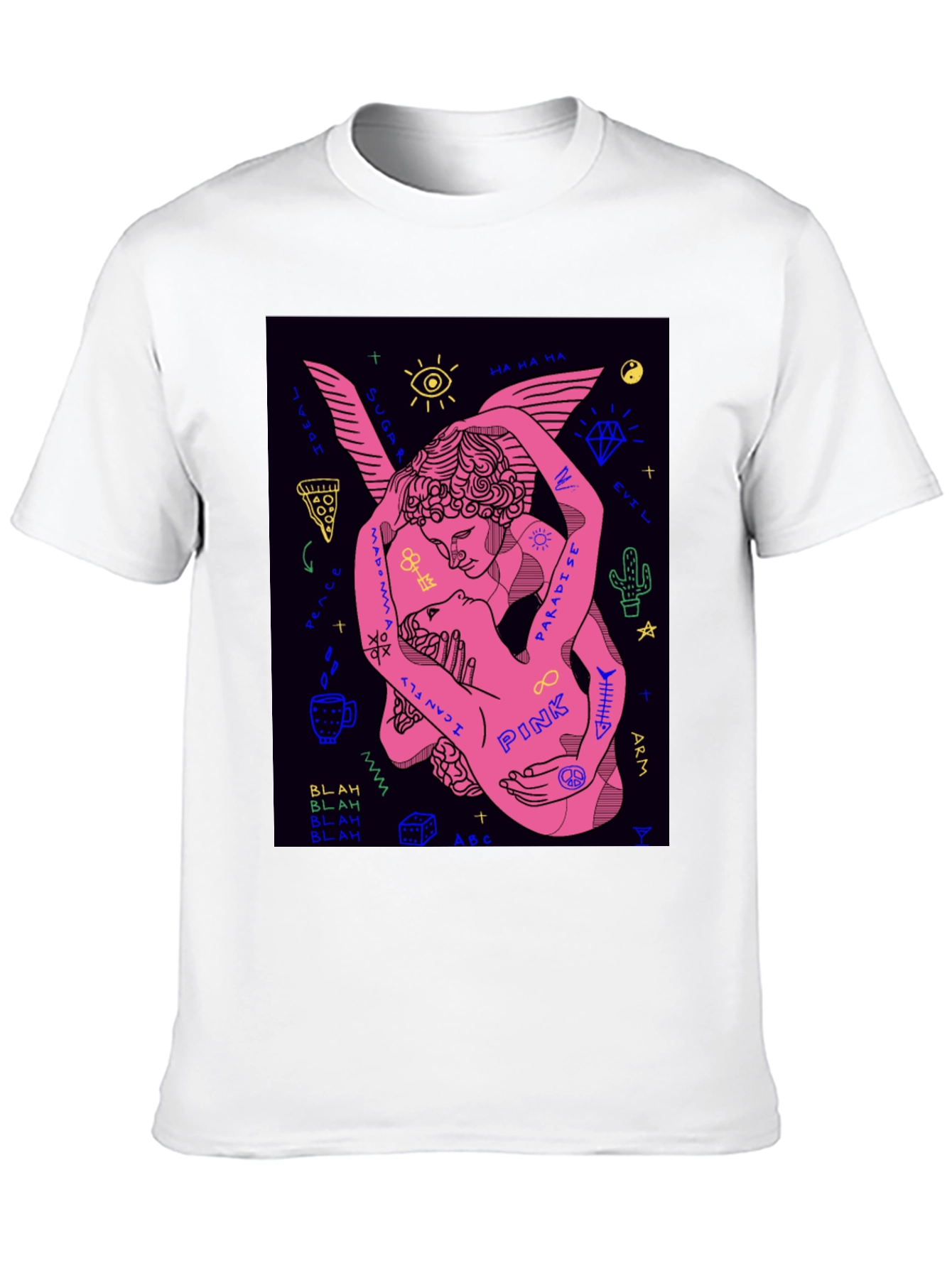 Black Black Tee with Pink Angel Graphic view 10