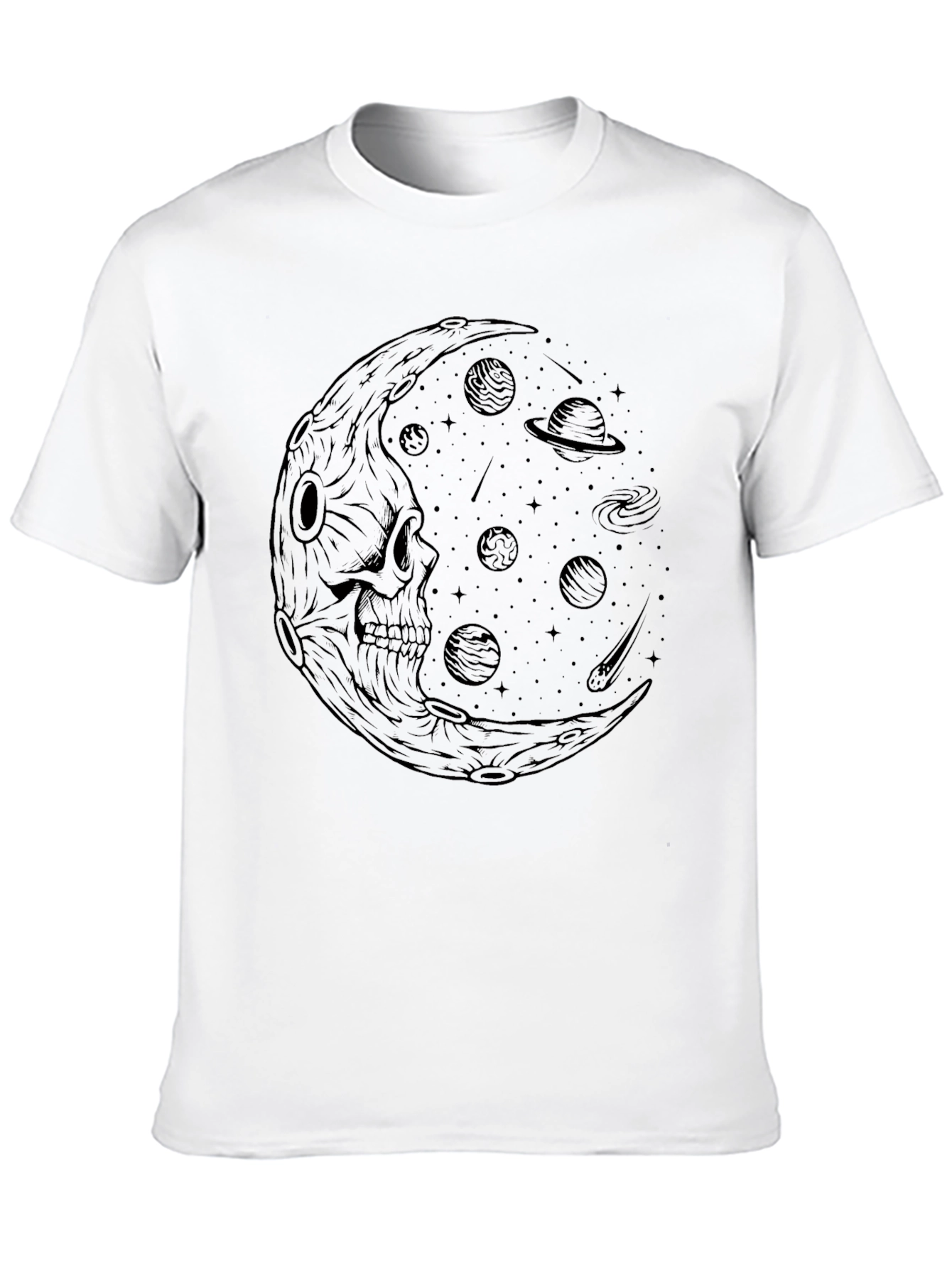 Black Skull Moon Galaxy Graphic Tee - Black Cotton T-Shirt view 10