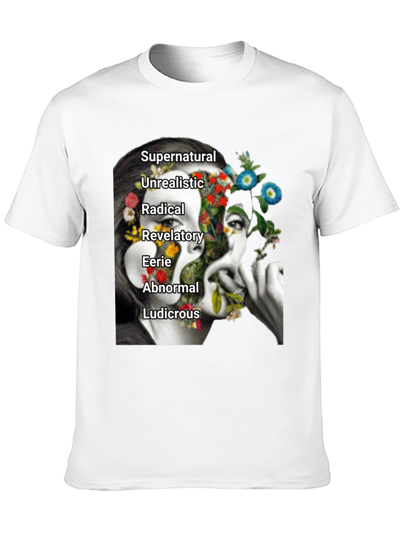 Black Surreal Floral Woman's Face Graphic Tee view 10