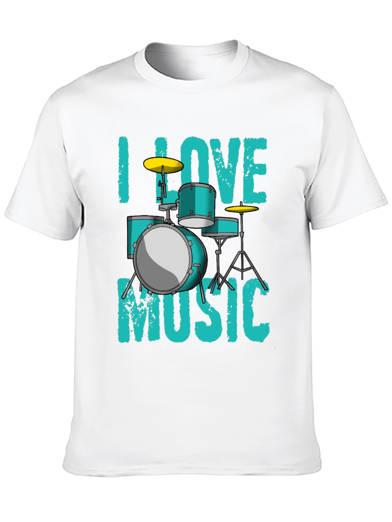 Black I Love Music Drum Set Graphic T-Shirt view 10