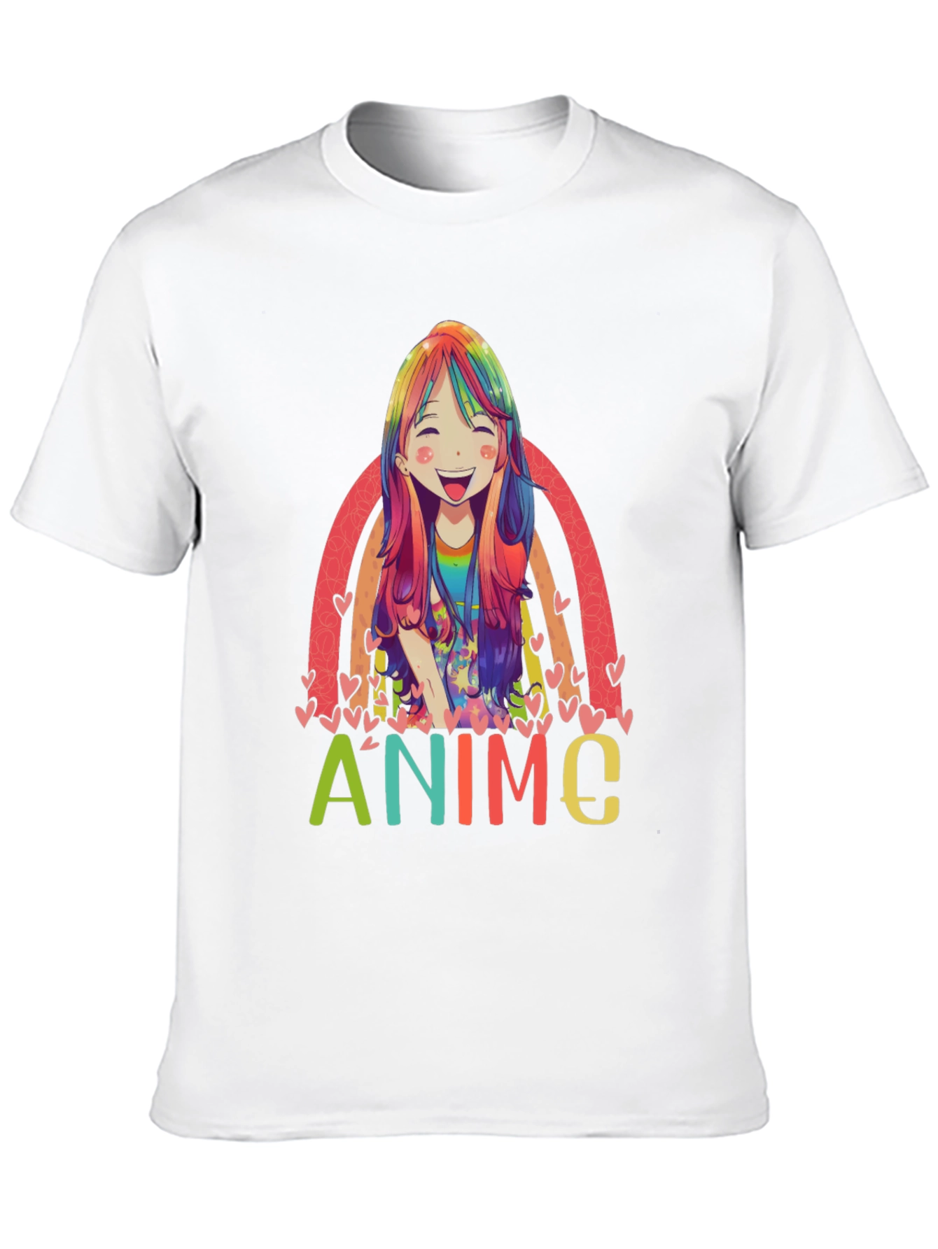 Black Anime Rainbow Graphic Tee - Colorful Manga Style view 10