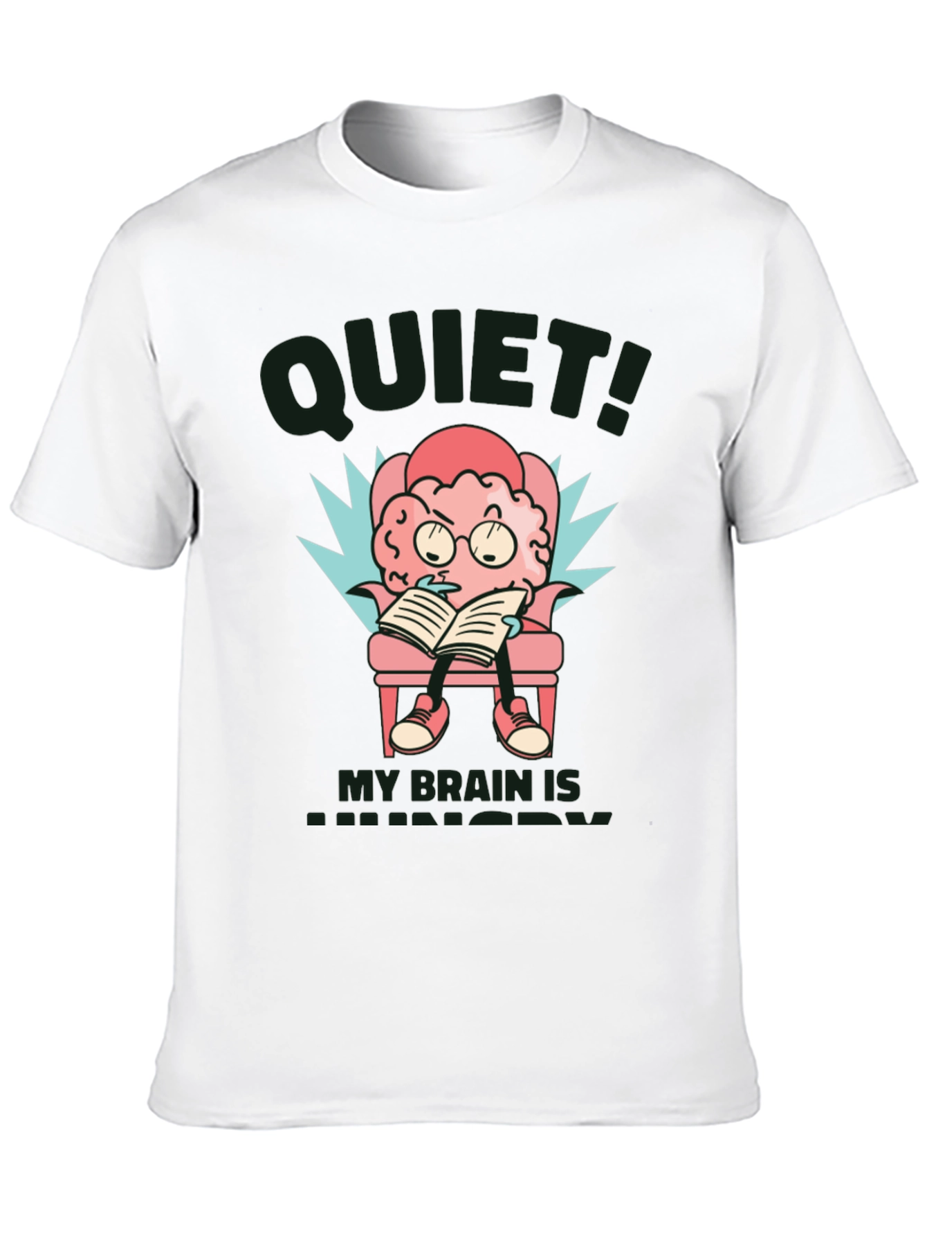 Black Quiet! My Brain is Hungry T-Shirt - Novelty Brain Cartoon Tee view 10
