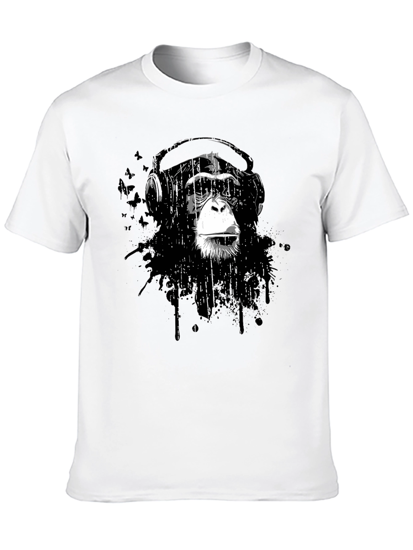 Black Cool Monkey Headphone Graphic T-Shirt view 10