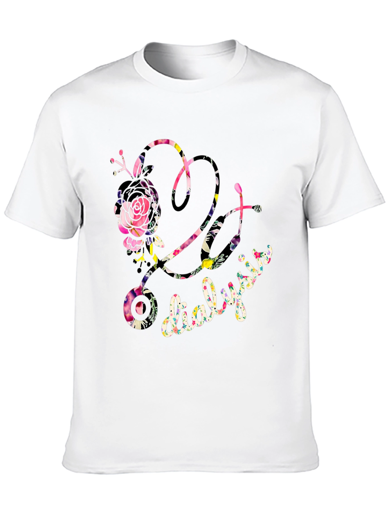 Black Floral Dialysis T-Shirt - Nurse/Patient Gift view 10