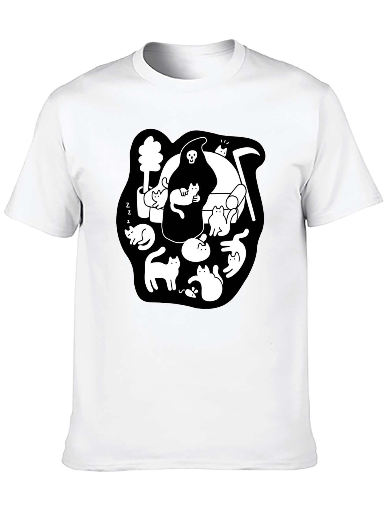 Black Grim Reaper & Cats Graphic Black T-Shirt view 10