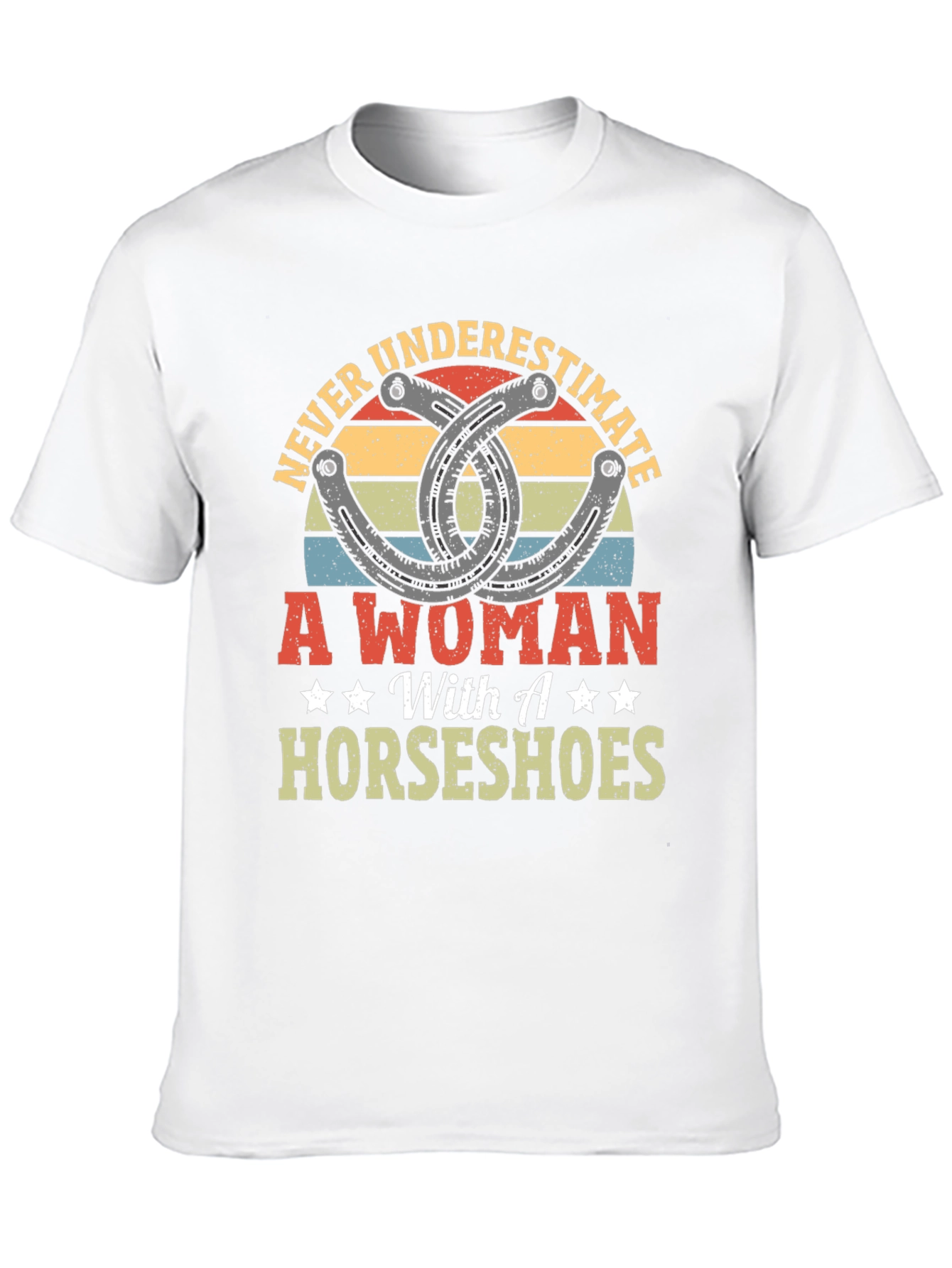 Black Never Underestimate A Woman with Horseshoes Graphic Tee view 10