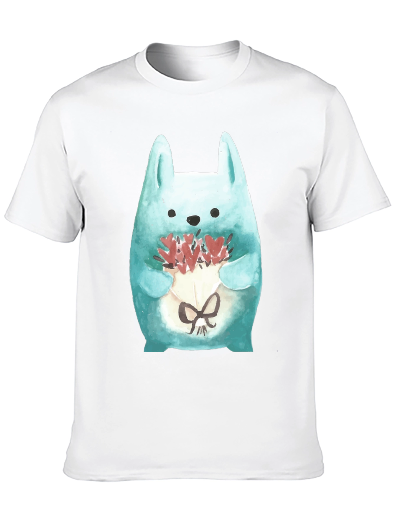 Black Cute Bunny Holding Flowers T-Shirt view 10