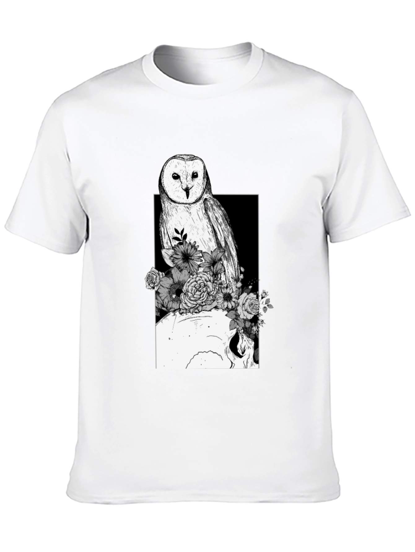 Black Owl Skull Floral Black Tee view 10