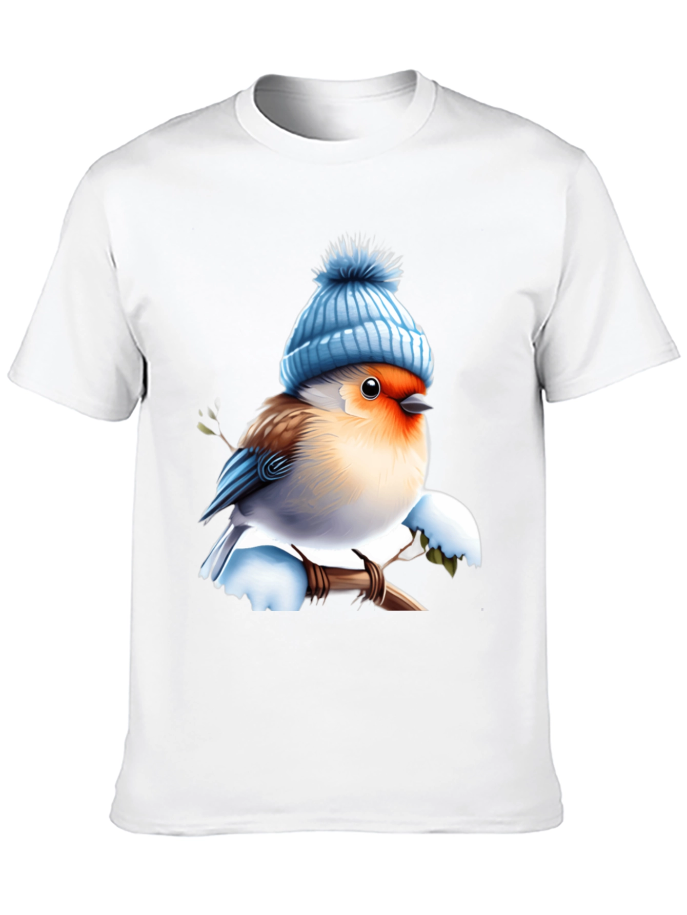 Winter Bird T-Shirt - Cute Blue Hat Design - 10