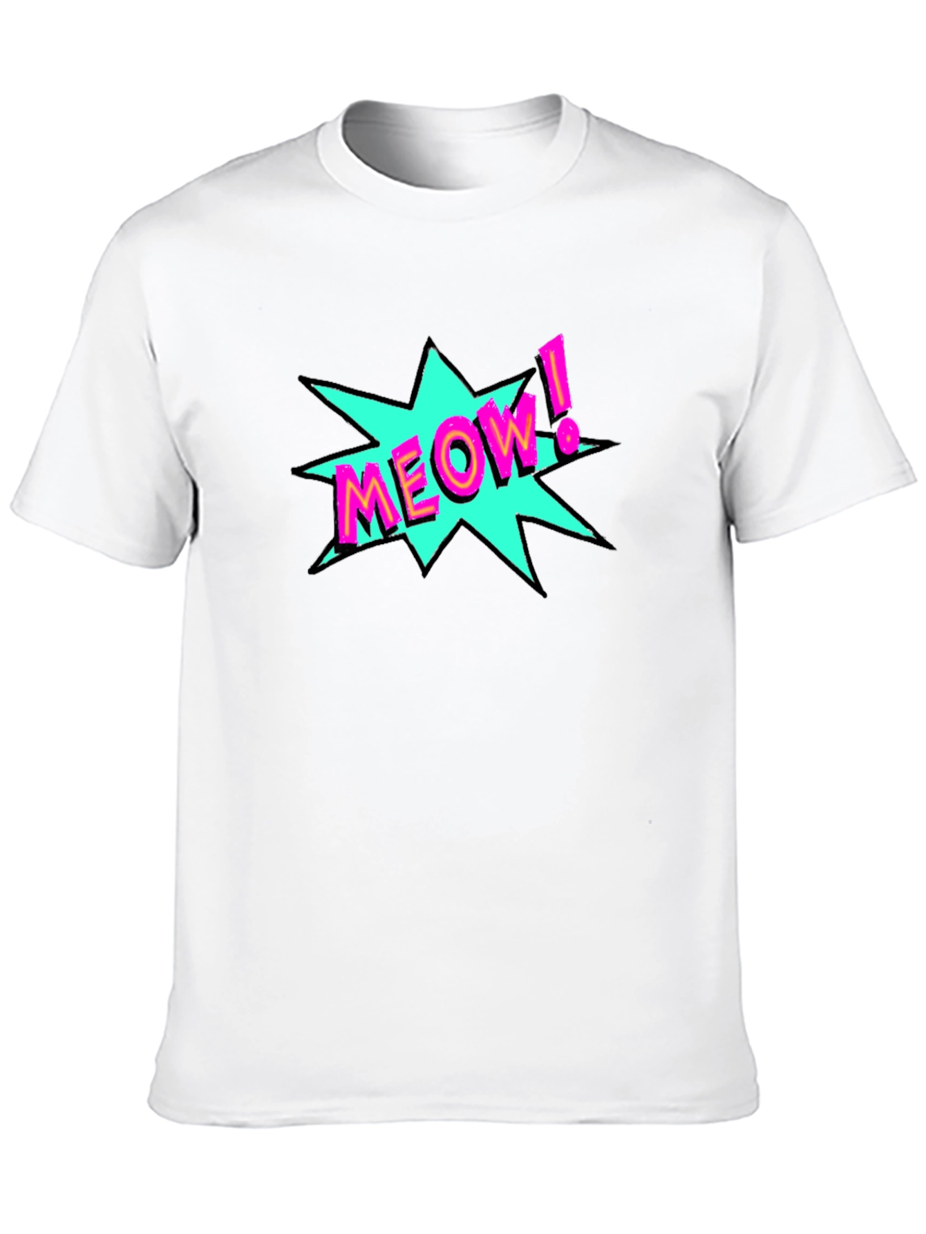 Black Meow! Pop Art Graphic Print Black T-Shirt view 10