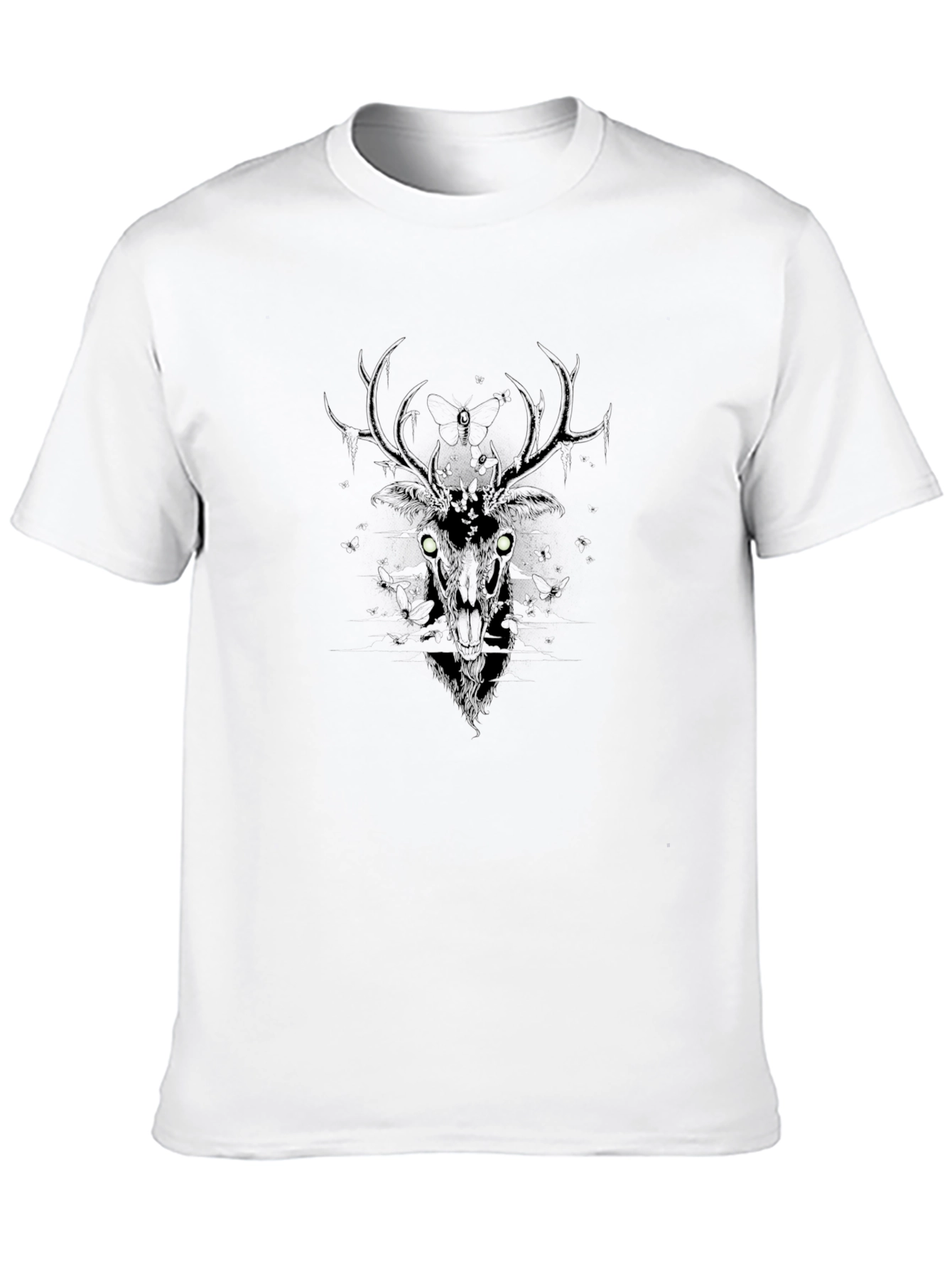 Black Men's Black Graphic Tee - Deer with Glowing Eyes view 10