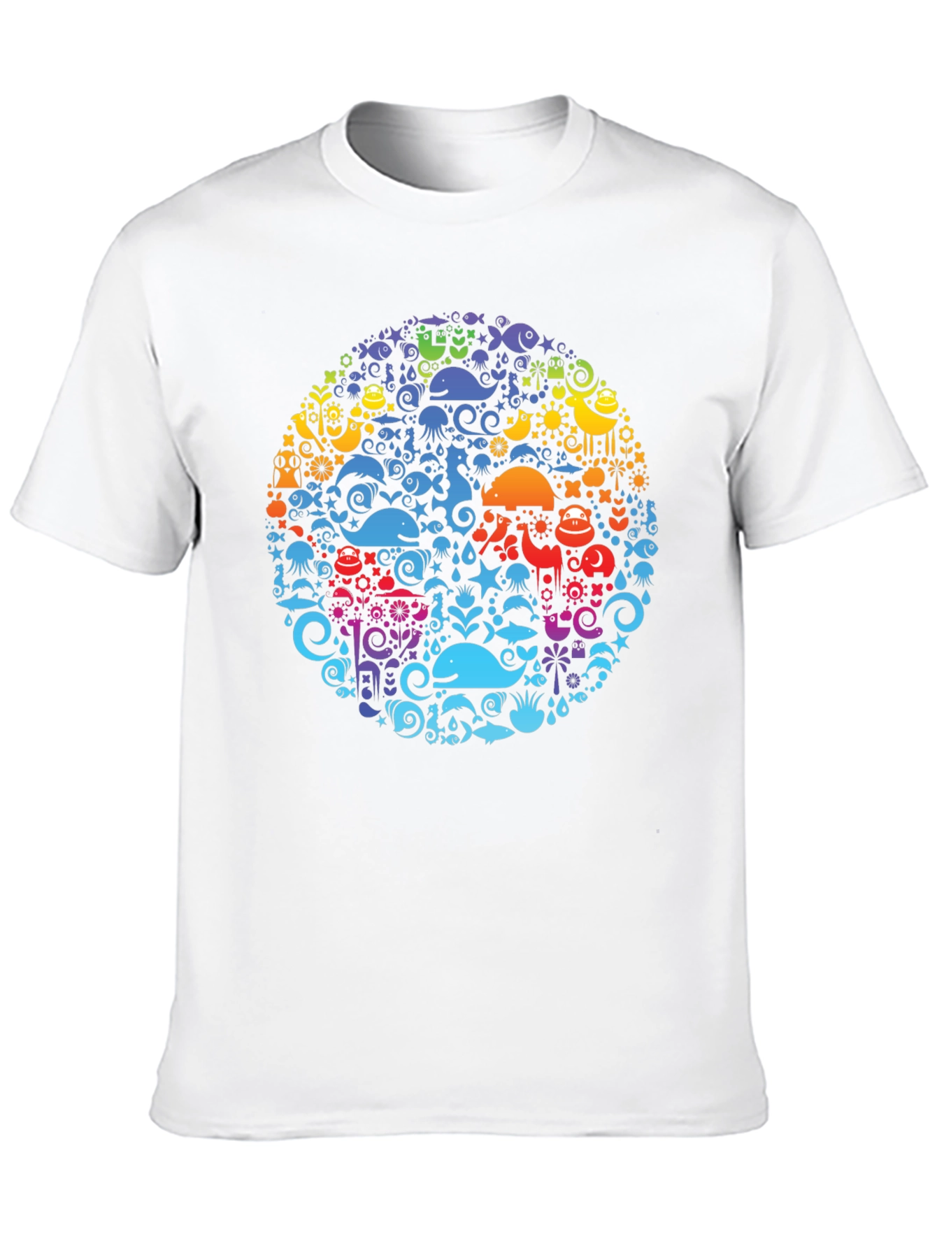 Black Tee with Colorful Aquatic Circle Design - 10