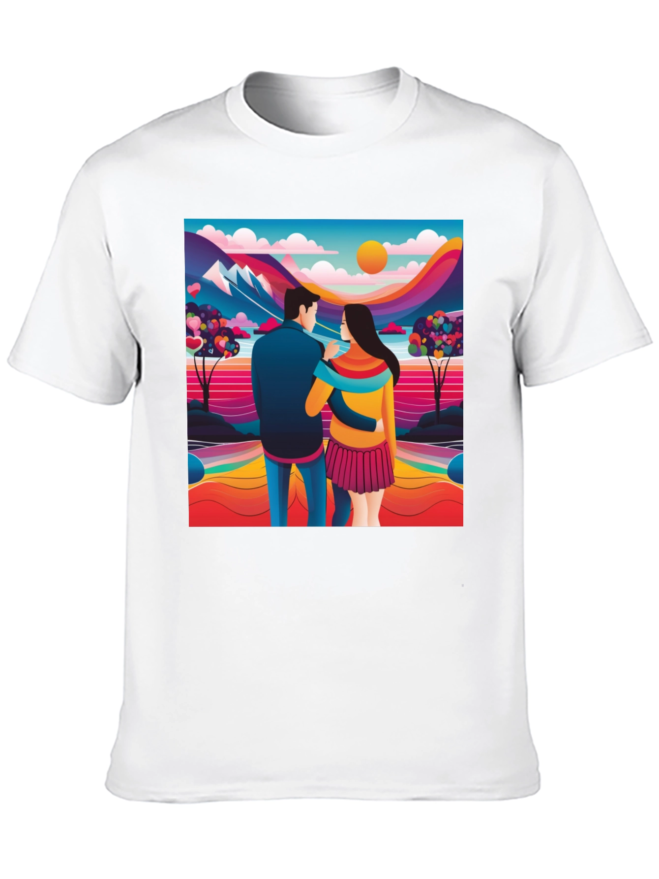 Black Couple's Colorful Landscape Tee view 10