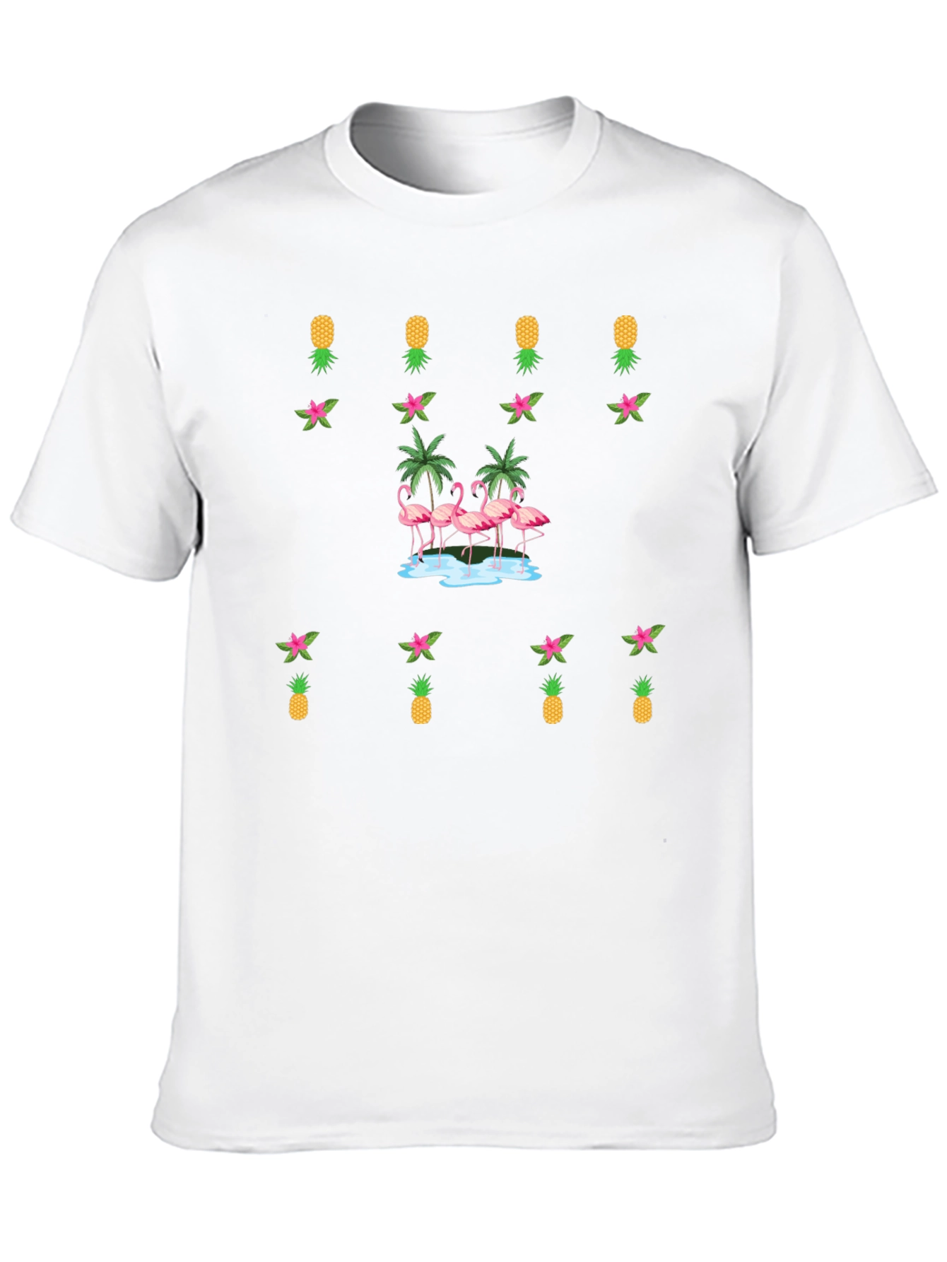 Black Tropical Flamingo & Pineapple Black T-Shirt view 10
