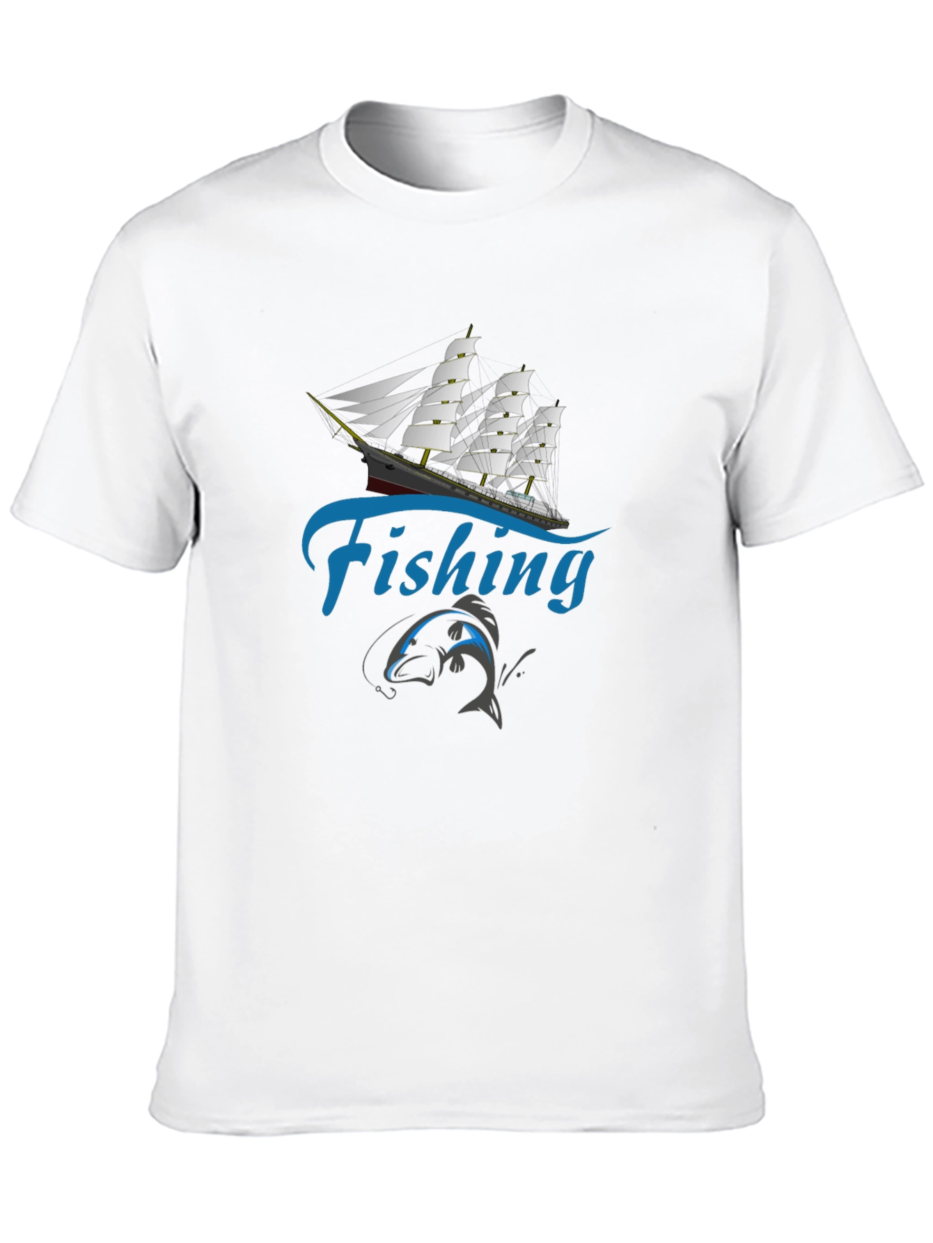 Black Fishing T-Shirt - Sailboat & Fish Design view 10