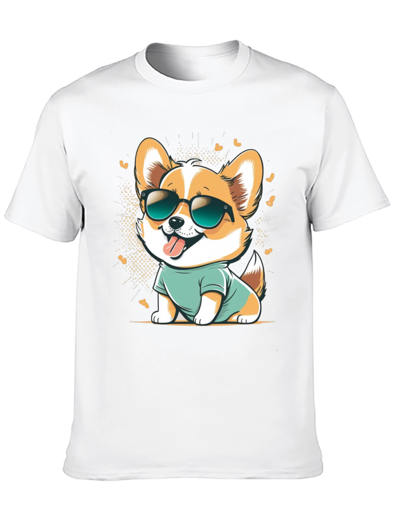 Black Cool Corgi Cartoon Graphic Tee - Black Cotton T-Shirt view 10